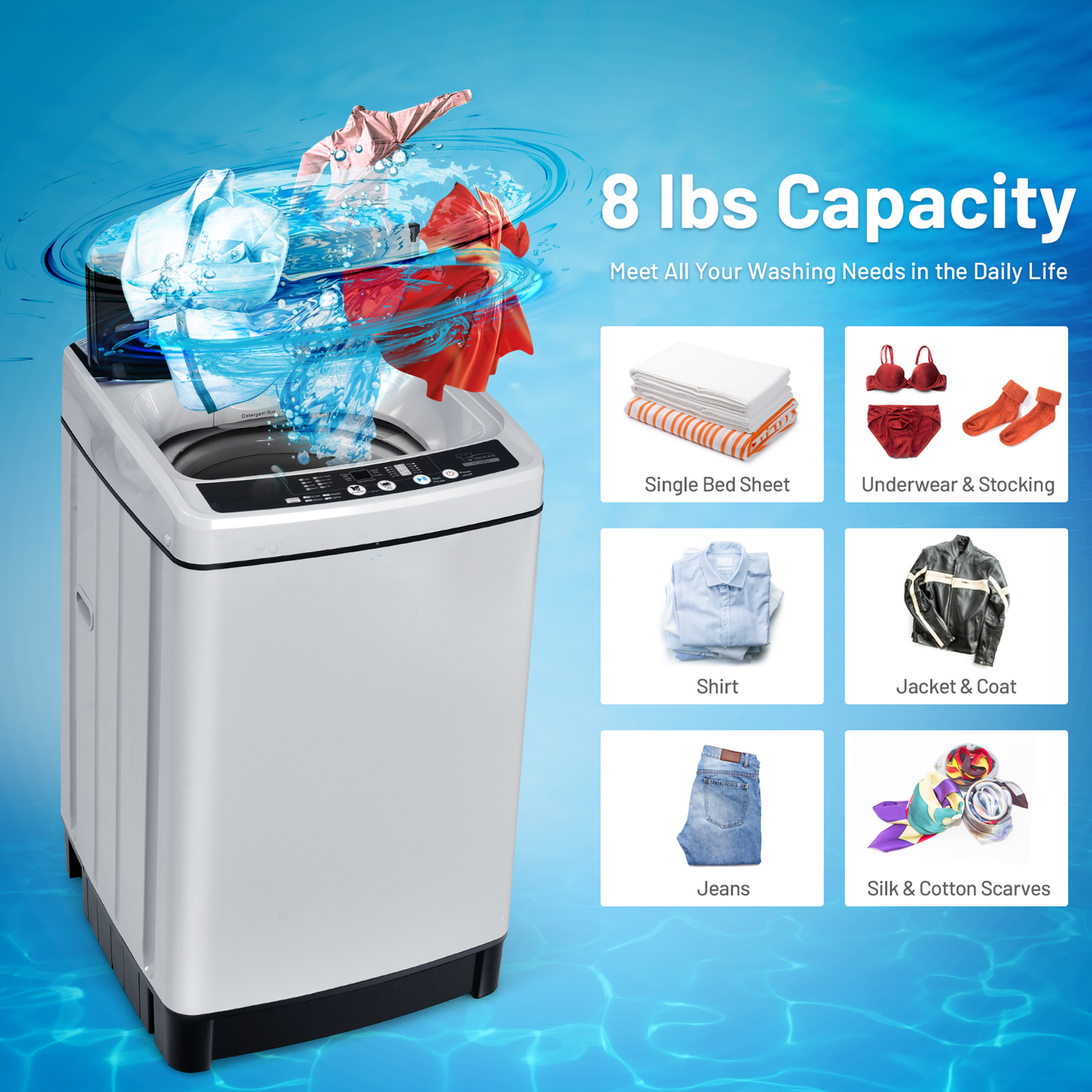 Topbuy Compact Full-automatic Washing Machine Laundry Washer w/ 11 lbs Capacity