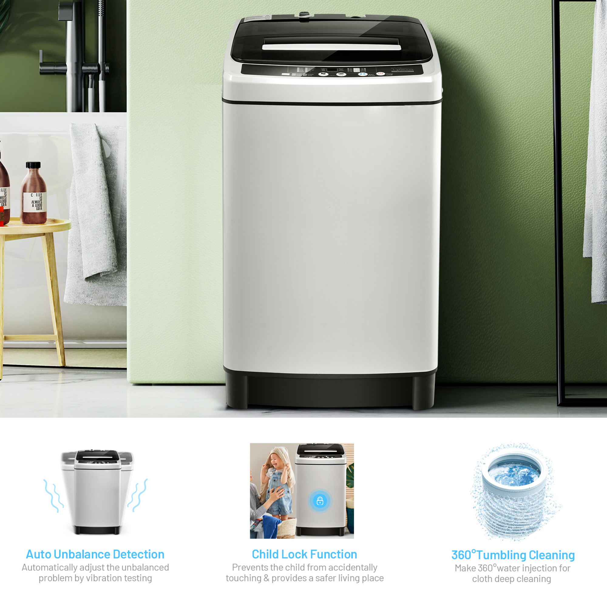 Topbuy Compact Full-automatic Washing Machine Laundry Washer w/ 11 lbs Capacity