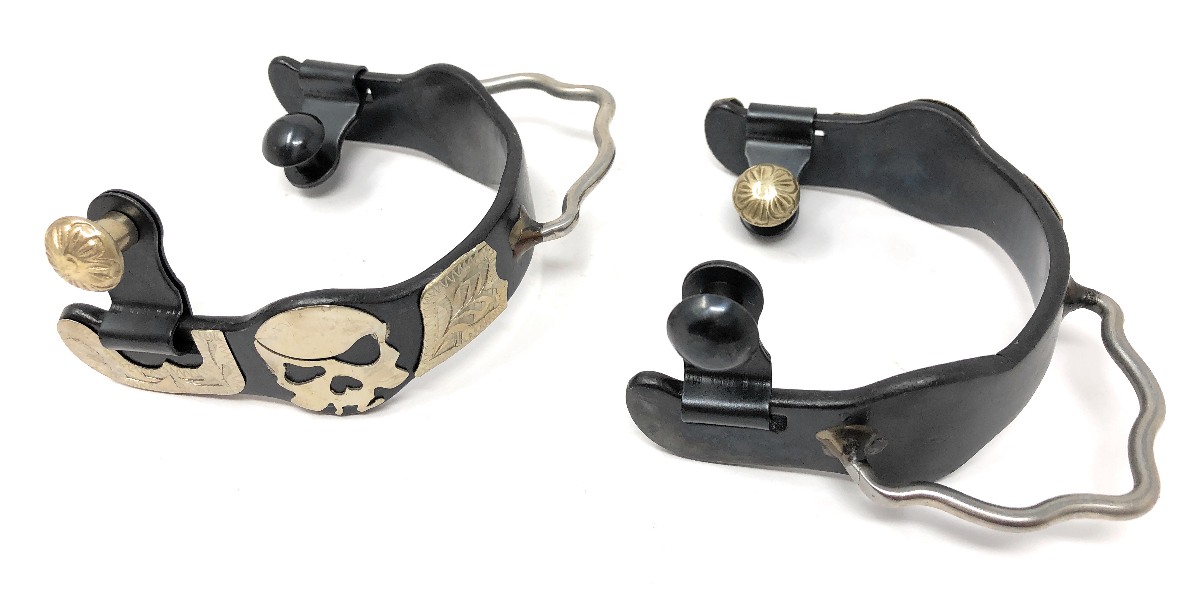 Barrel Racing Bumper Spurs Humane Sidewinder Pirate Skull Silver