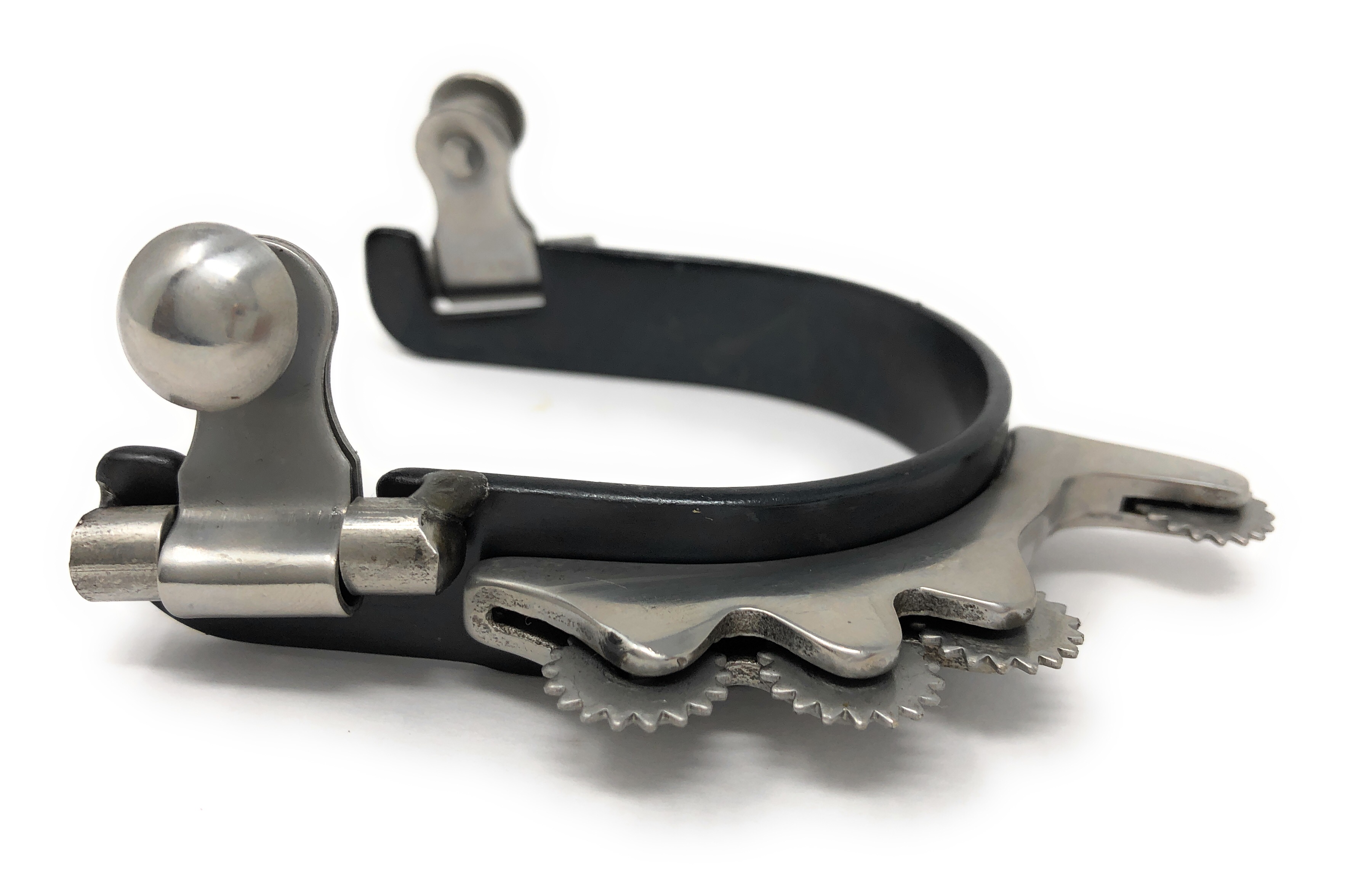 Barrel Racing Bumper Spurs with Horizontal Rowels Black Steel Mens