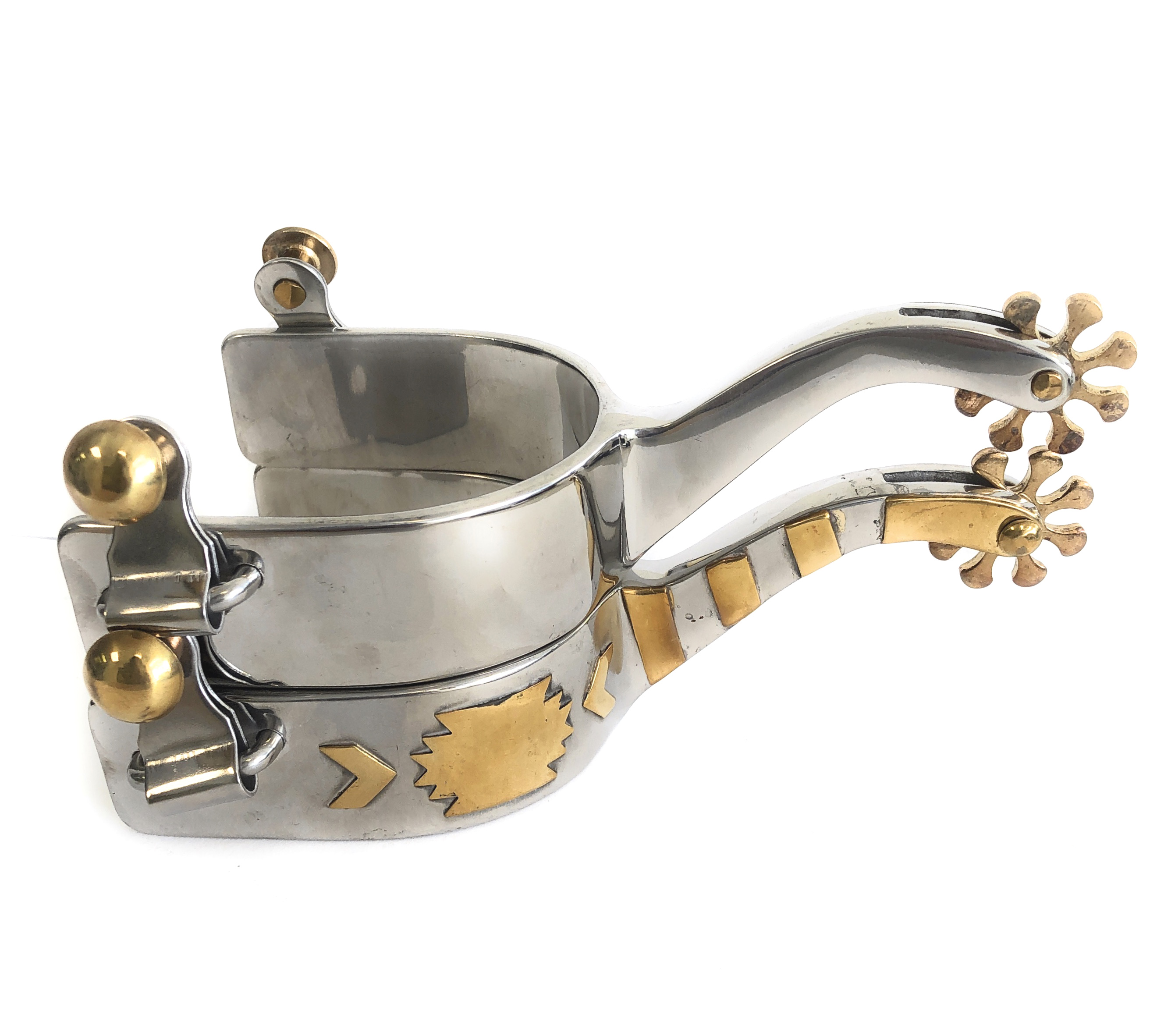 Offset Long Shank Show Spurs Southwestern Arrows Design Brass Rowels