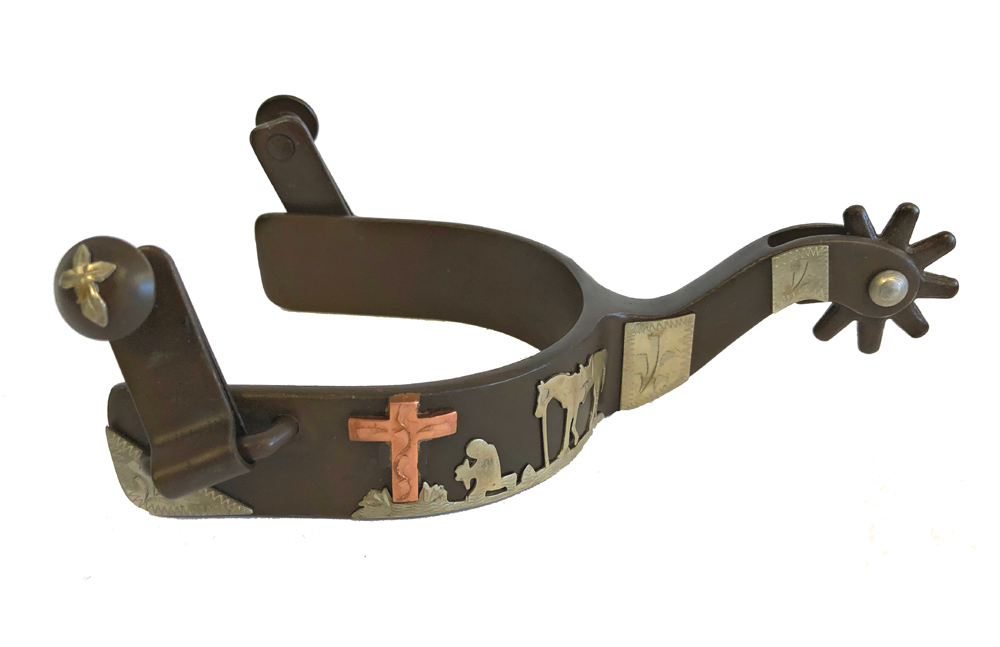 Praying Cowboy Cross Western Show Spurs Standing Horse Antique Brown Color Mens 713331039402 | eBay
