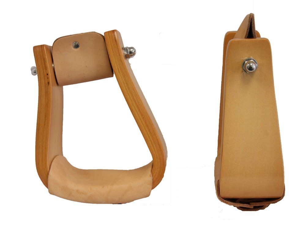 Angled Slanted Tapered Wooden Horse Saddle Stirrups 3" Neck Leather