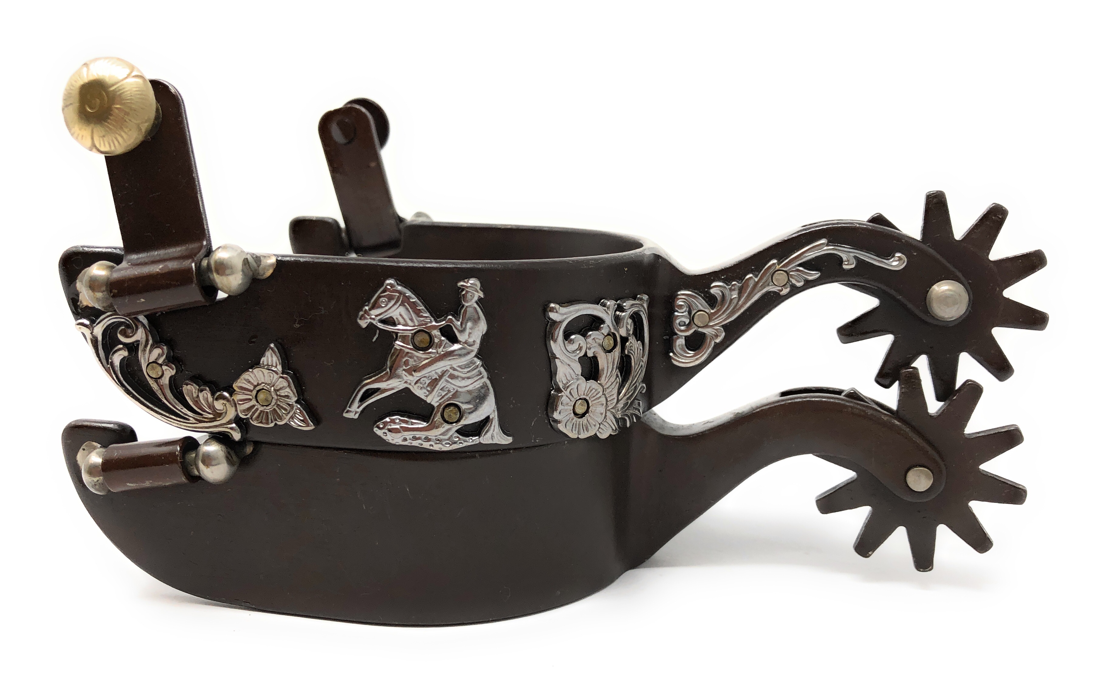 Reining Horse Floral Show Spurs Western Cowboy Antique Brown Mens
