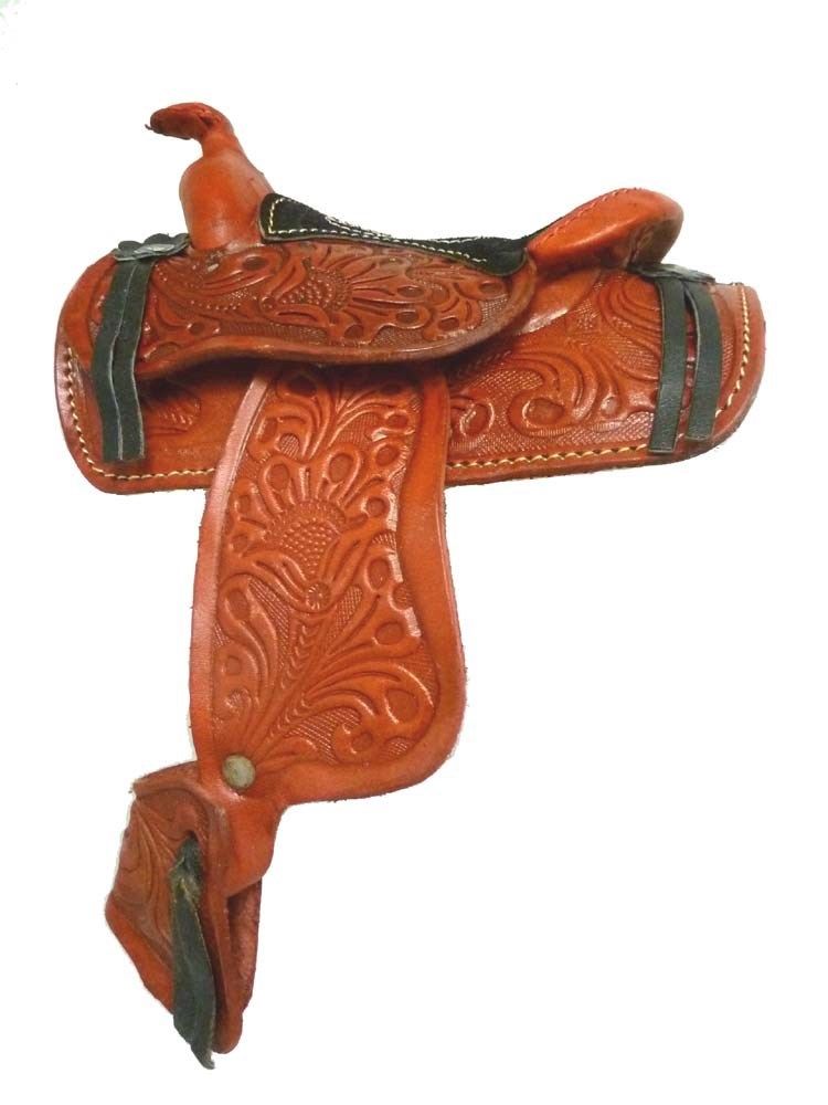 Miniature Saddle Tooled Leather 2 Seat Western Novelty