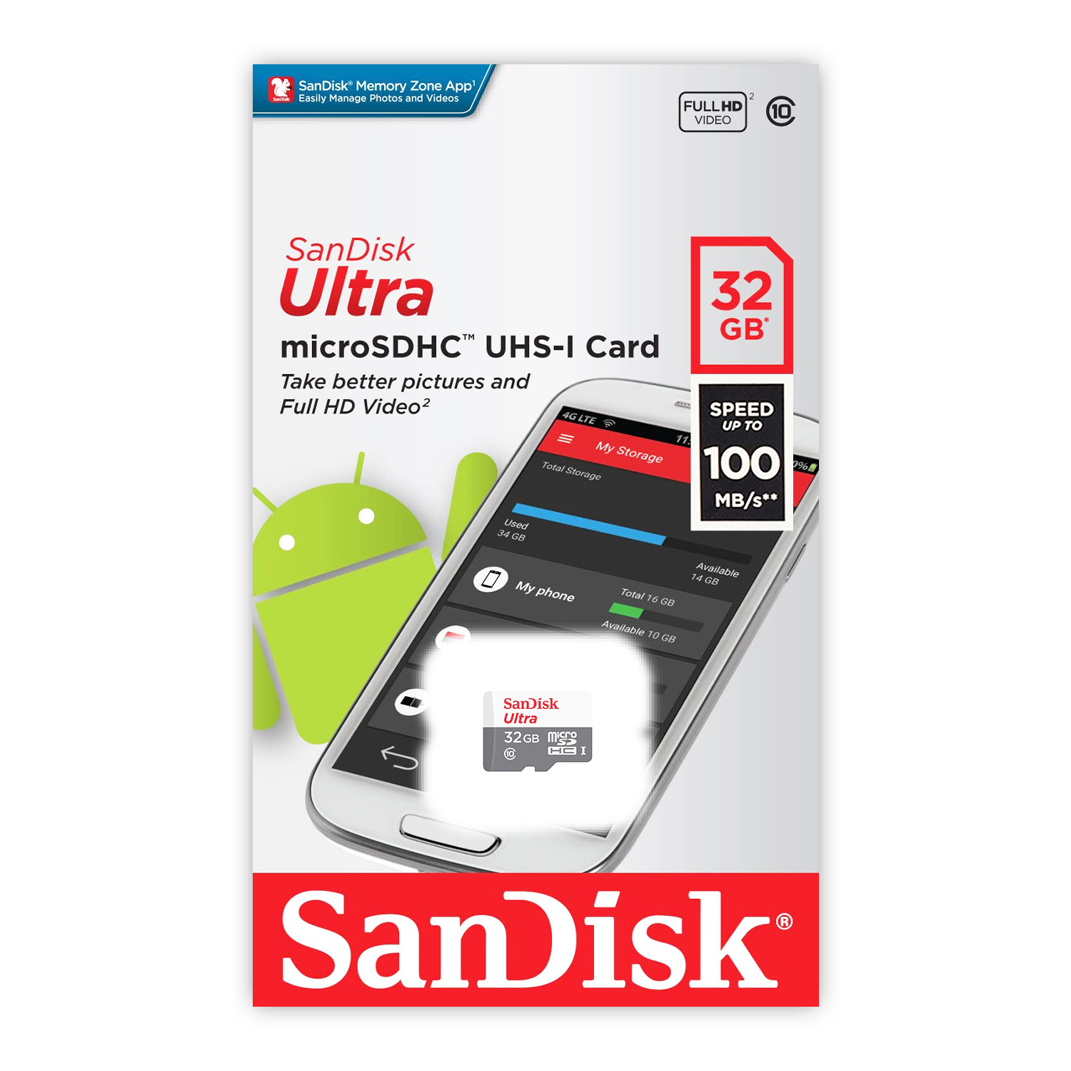 SanDisk Ultra 32 GB Micro SDHC Class 10 Memory card for mobile (SDSQUNR-032G)