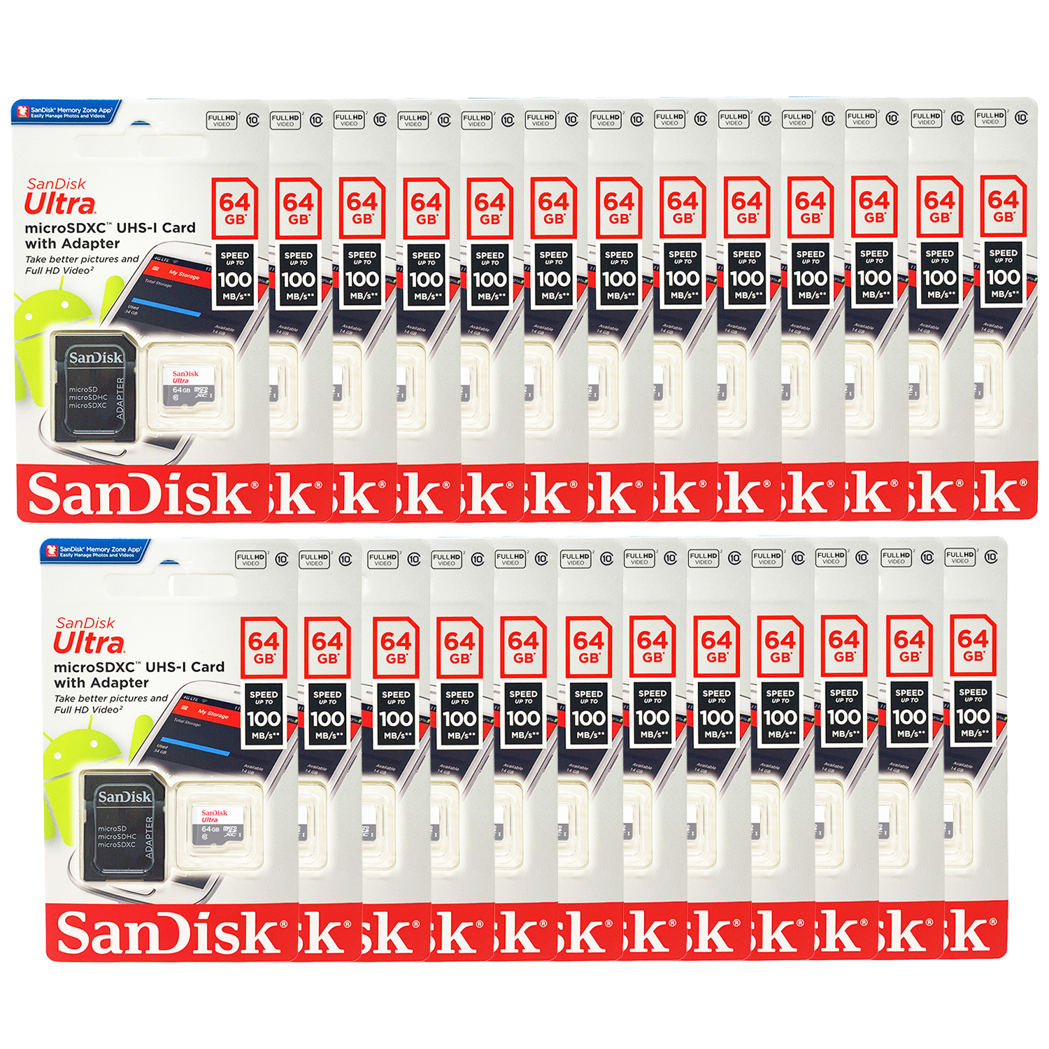 SanDisk Ultra MicroSD 64GB UHS-I Class 10 Card W/Adapter 100Mb/s