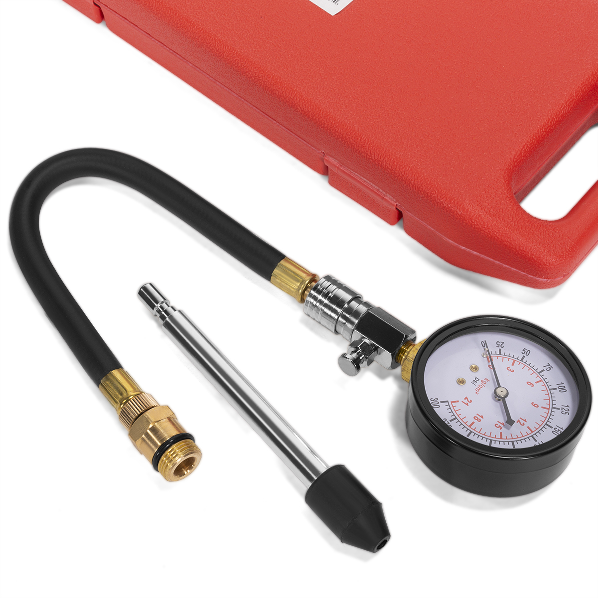 13" Flex Hose Compression Tester Pressure Gauge Cone Adapter 14mm 18mm w/ Case eBay
