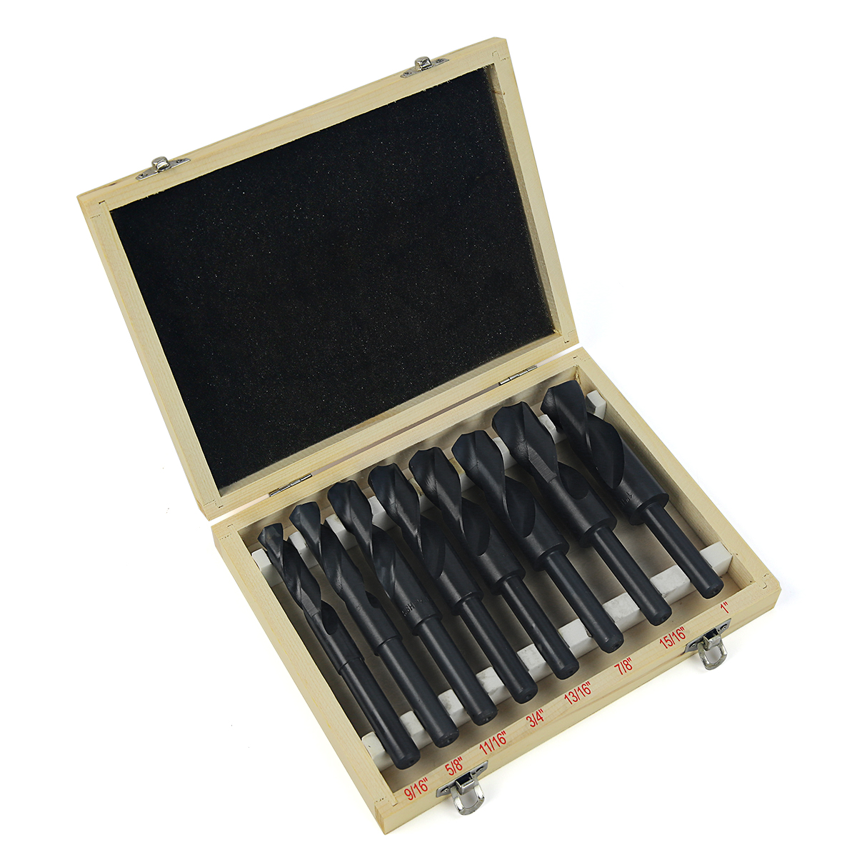 High Speed Steel SAE Size 9/16” 1” by 1/16th 8-Piece 1/2” Tri-Flat Shank Silver and Deming Drill Bit Set in Aluminum Carry Case HSS High Speed Steel SAE Size 9/16” 1” by 1/16th 8-Piece 1/2” Tri-Flat Shank Silver and Deming Drill Bit Set in Aluminum Carry Case HSS