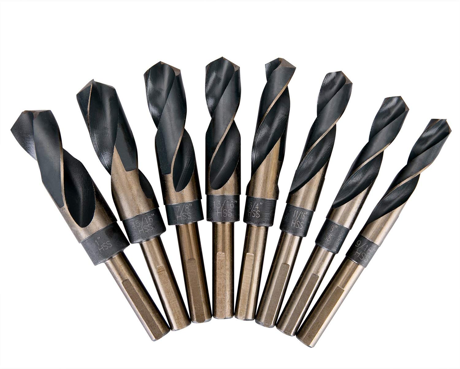 8PC HSS Cobalt Silver & Deming Drill Bits Set Large Size 9/16" to 1