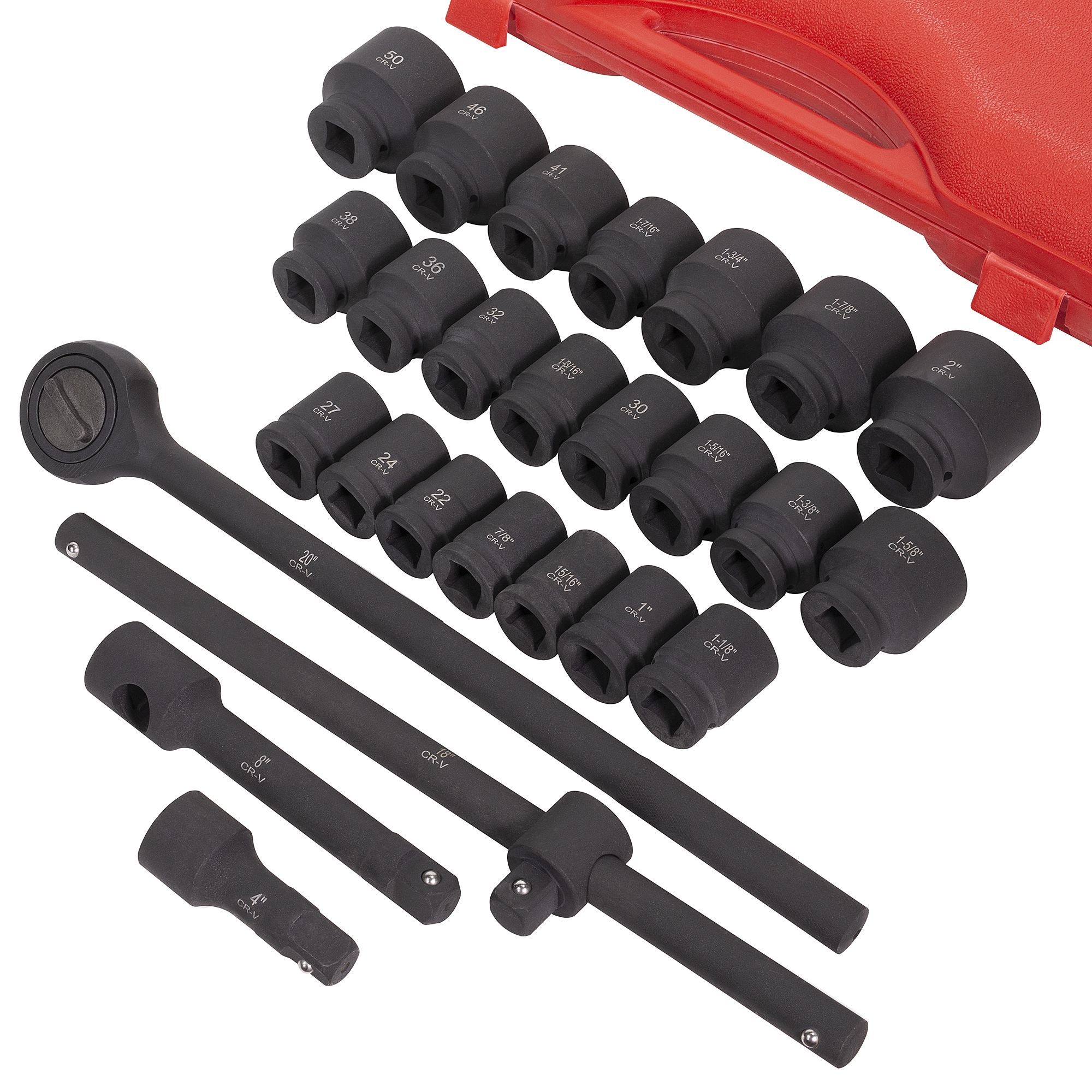 Jumbo 27 Pc 3/4" Flank Drive Impact Socket Ratchet Set 6 Points MM SAE