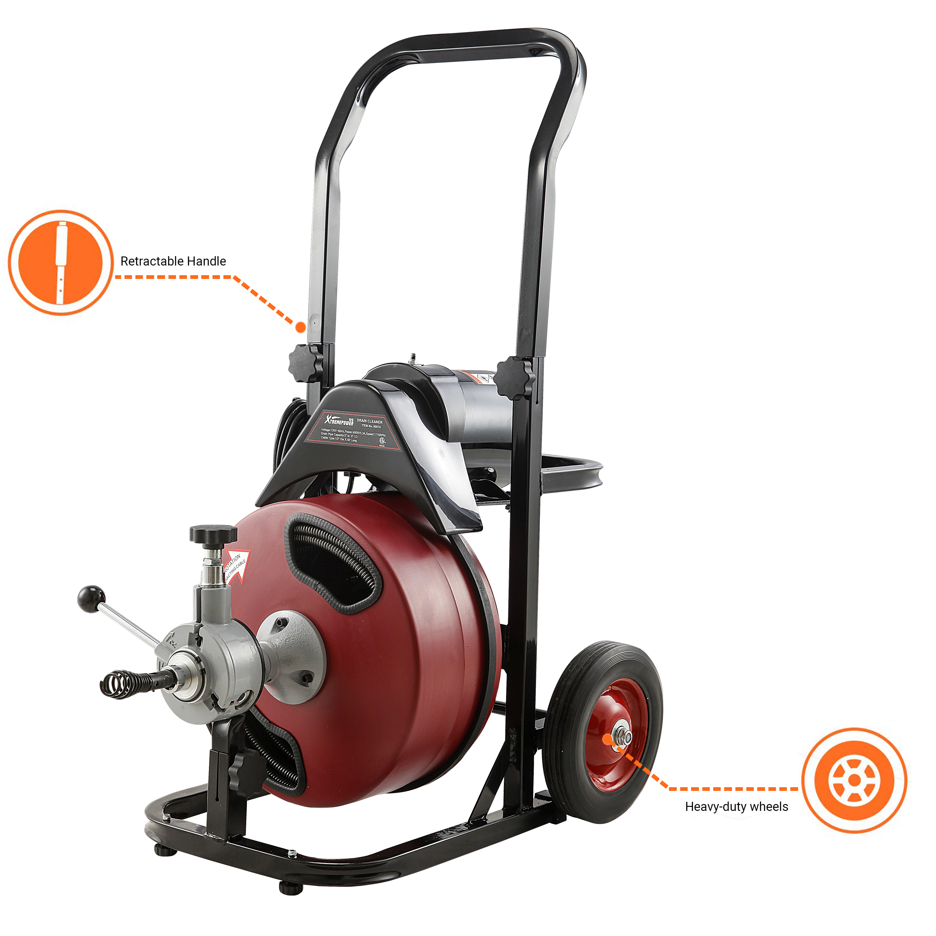 Commercial SEWER SNAKE drain cleaner auger 50 ft long 1/2" w/4