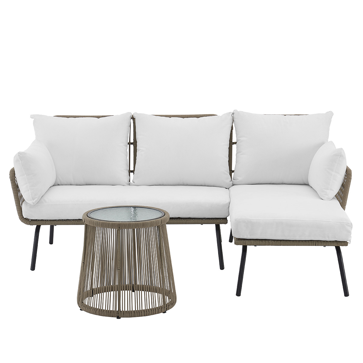 Outdoor Patio Sectional Rattan Furniture Set Seat Cushioned with Table