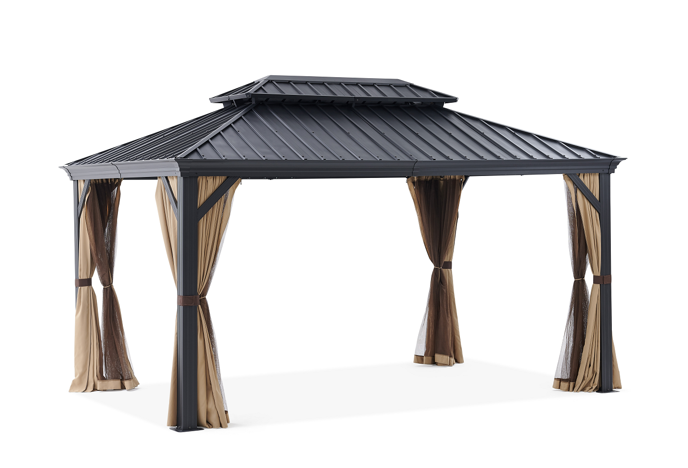 NEW 10' x 14' Outdoor Backyard Patio Gazebo Hardtop Panel Roof Curtains