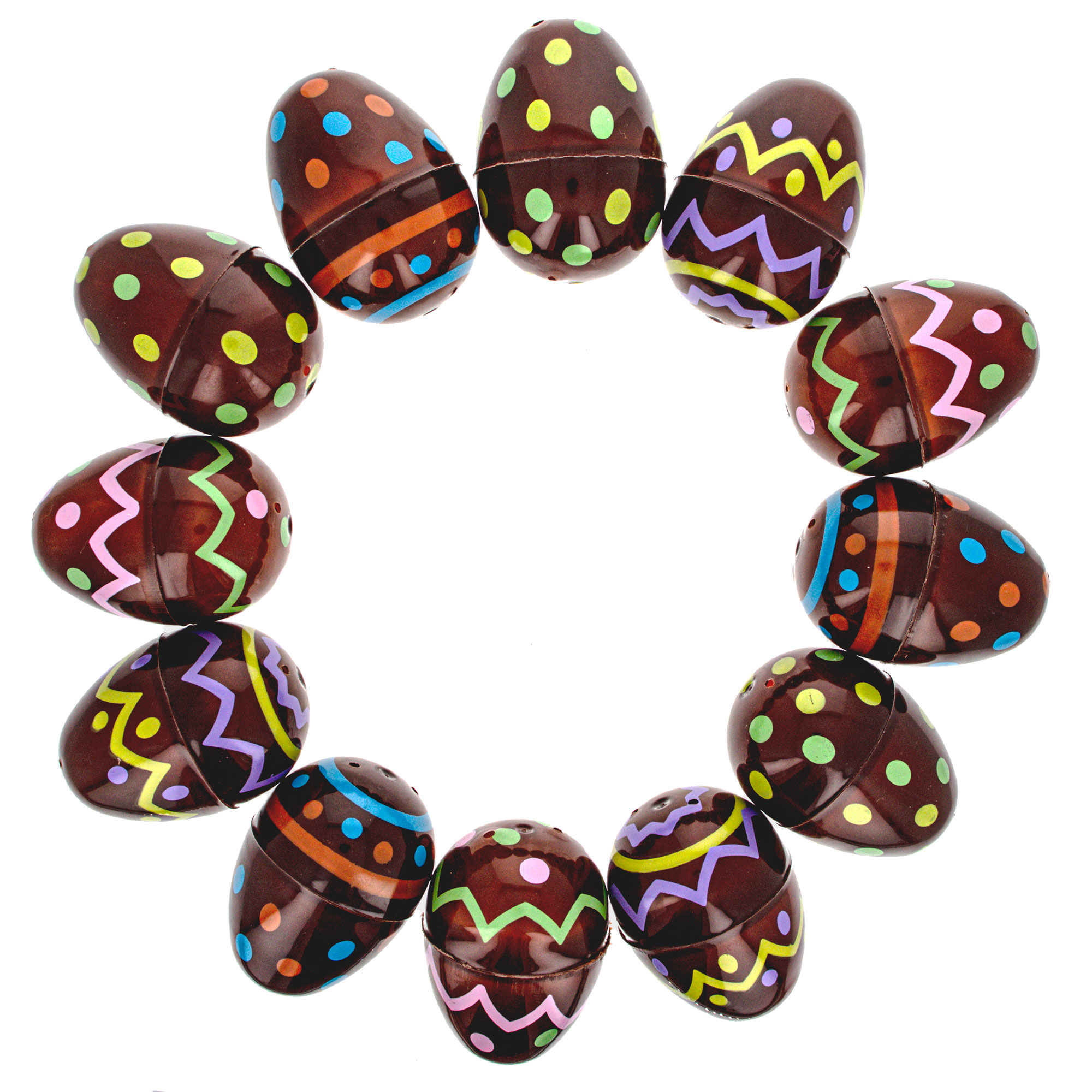Set of 12 Chocolate Candy Printed Plastic Eggs