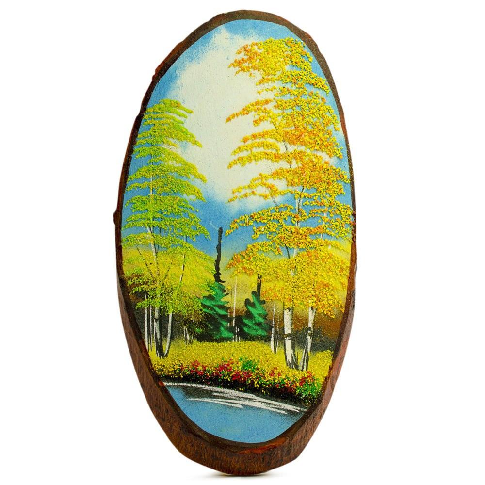Autumn in the Forest Woodcut Painting Wall Art Plaque 15 Inches