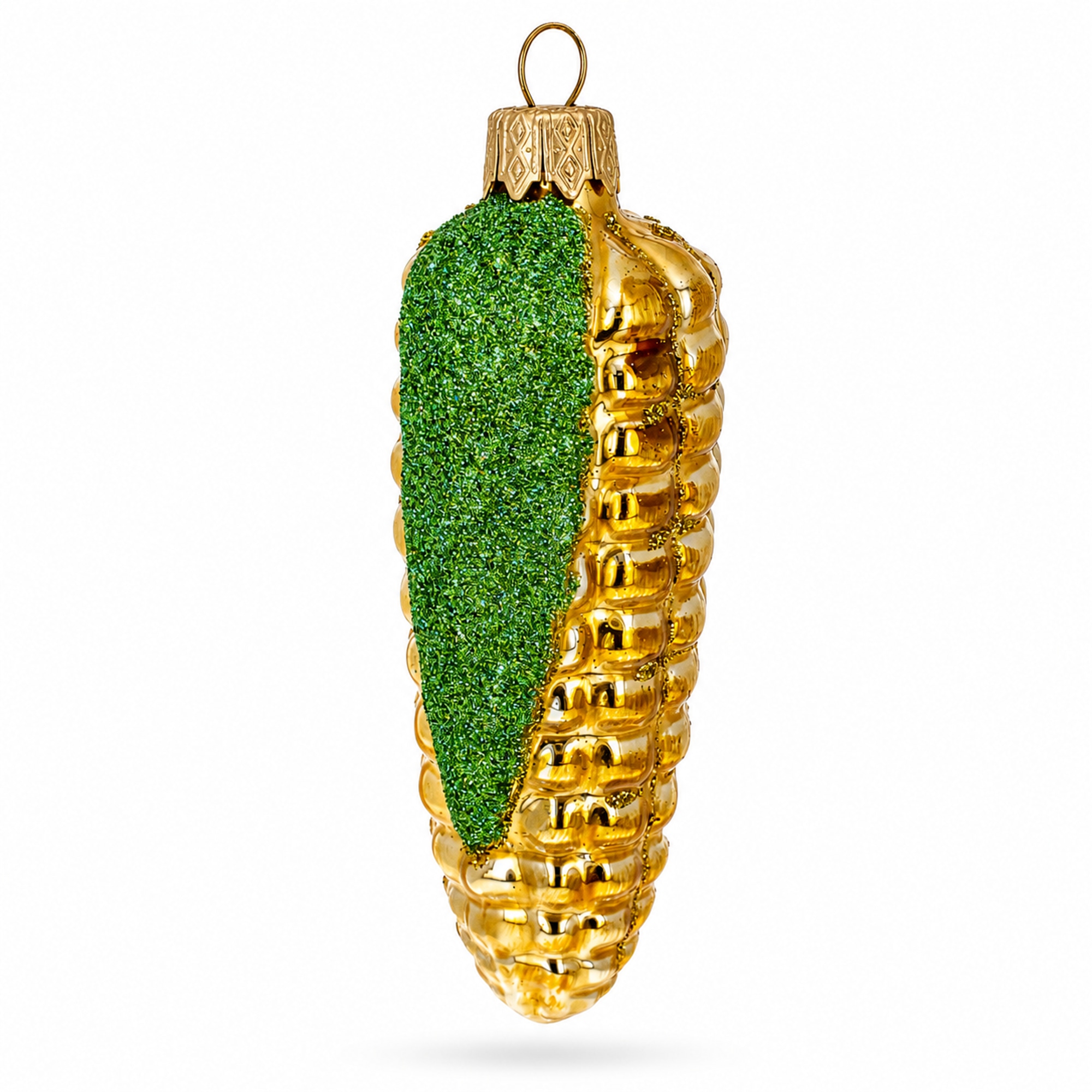 Corn Cob with Glossy Finish and Glitter Husk Glass Christmas Ornament