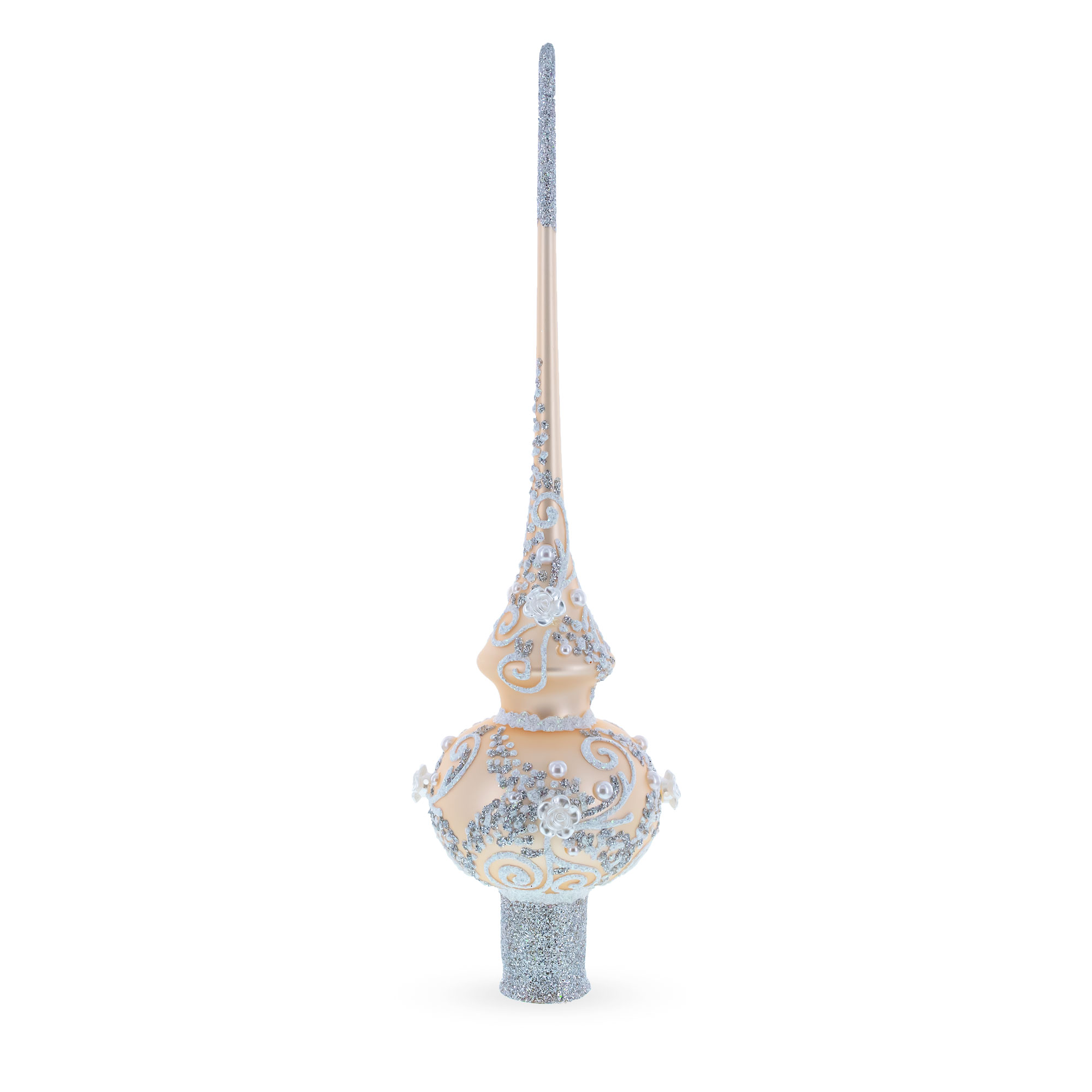 White Swirls on Champagne Glass Christmas Tree Topper 11 Inches