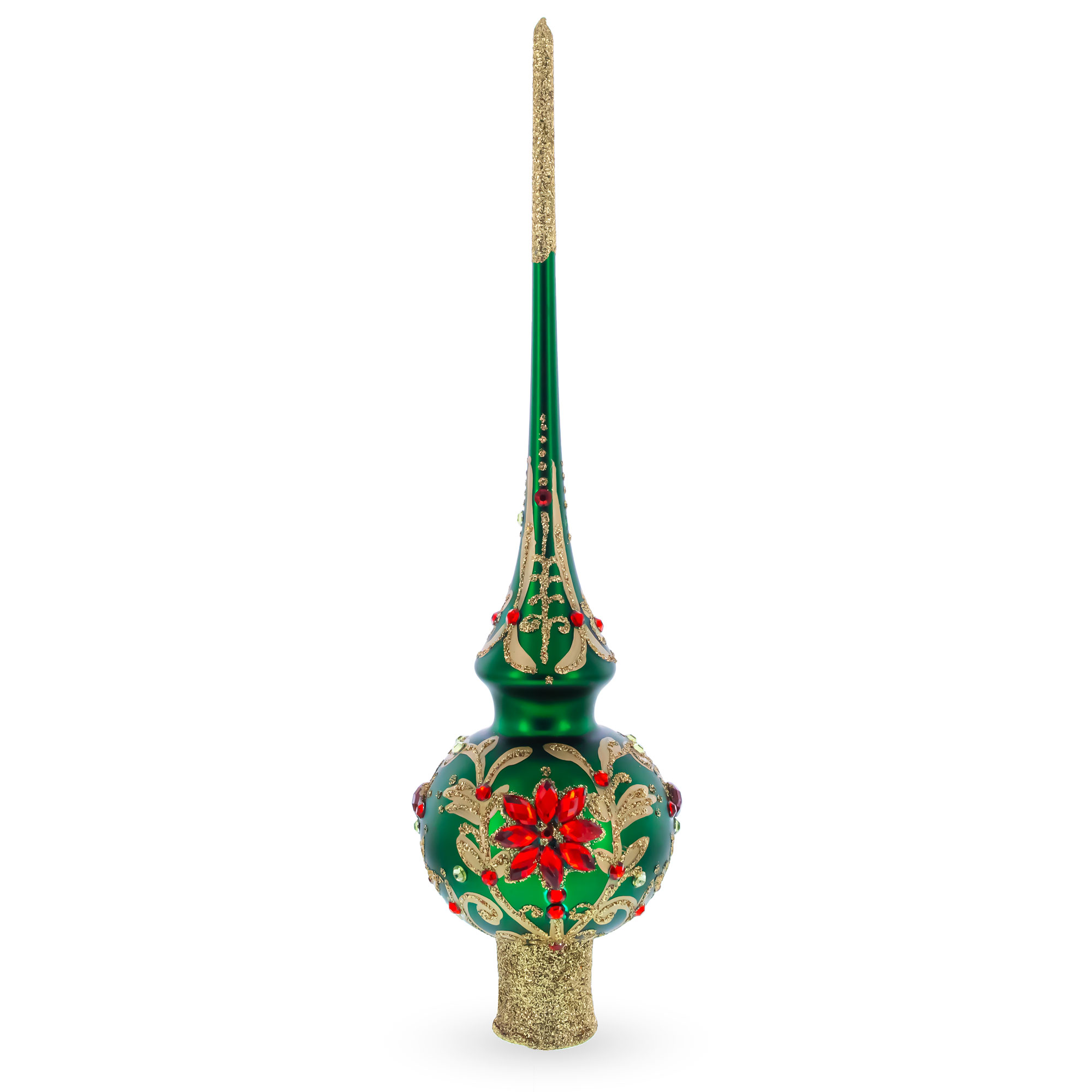Regal Emerald & Red Glass Christmas Tree Topper 11 Inches