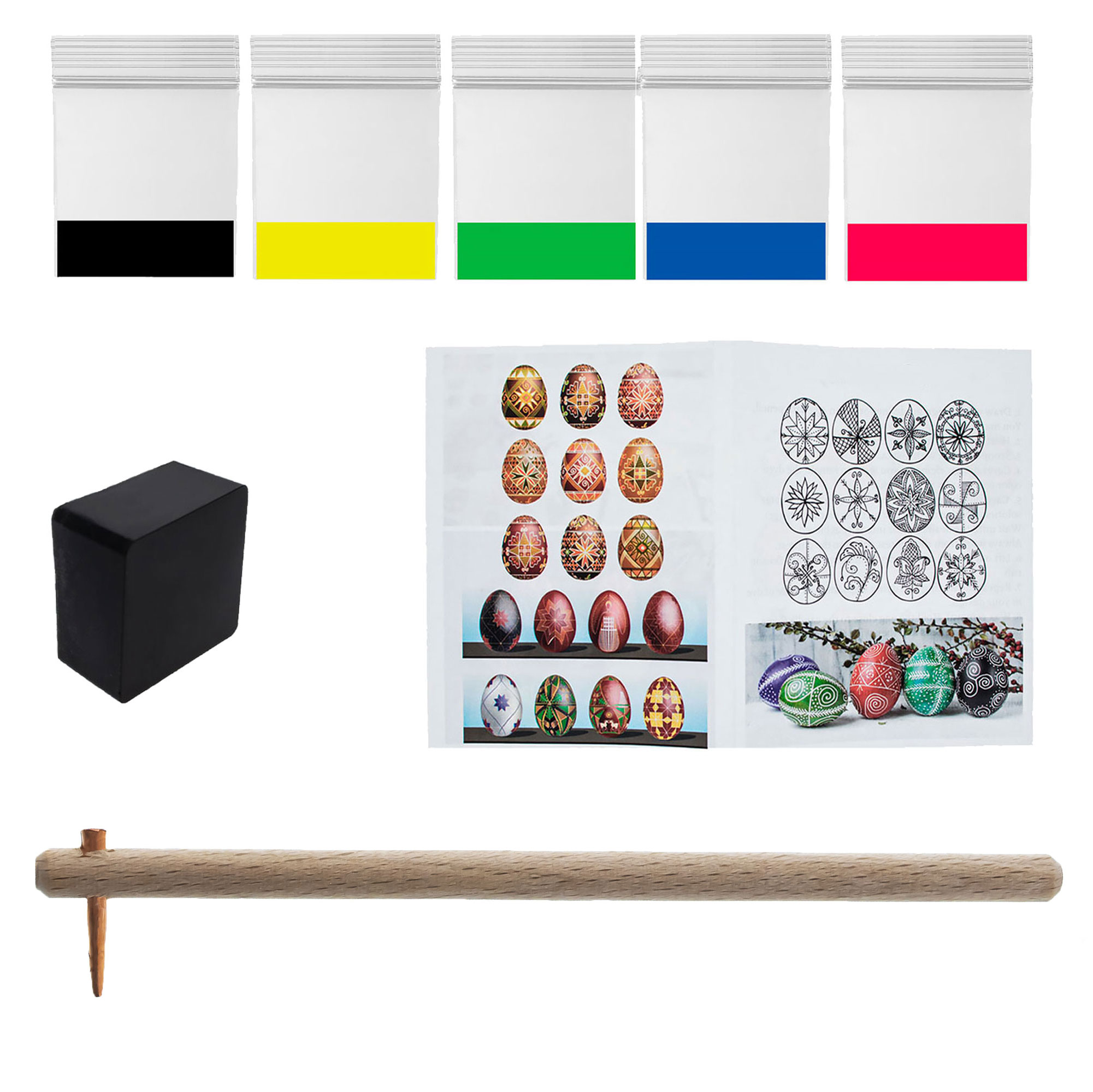 0.6 mm Extra Heavy Copper Tip Kistka, Beeswax, 5 Dyes and Instruction Ukrainian Easter Egg Decorating Kit