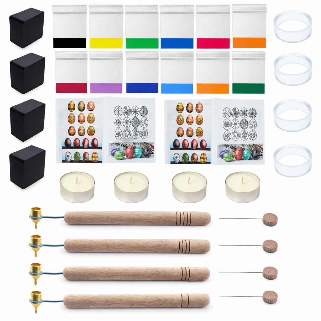 4 Kistka Pens, 12 Dyes, 4 Beeswax, 4 Stands, 4 Wires, 4 Candles, 2 Instructions Pysanky Ukrainian Easter Egg Decorating Kit 34 Pcs Craft DIY Set