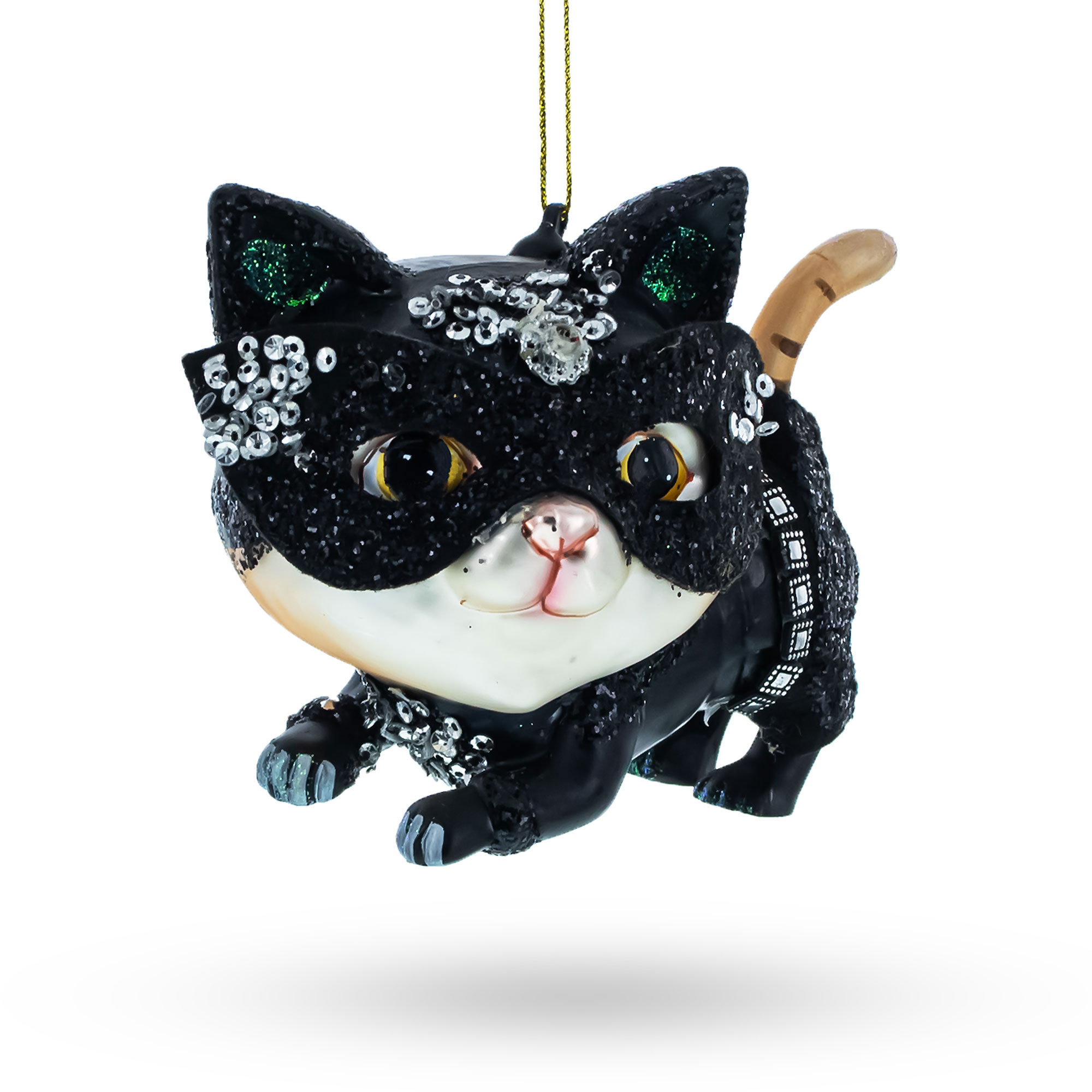 Cat in Mask Glass Christmas Ornament
