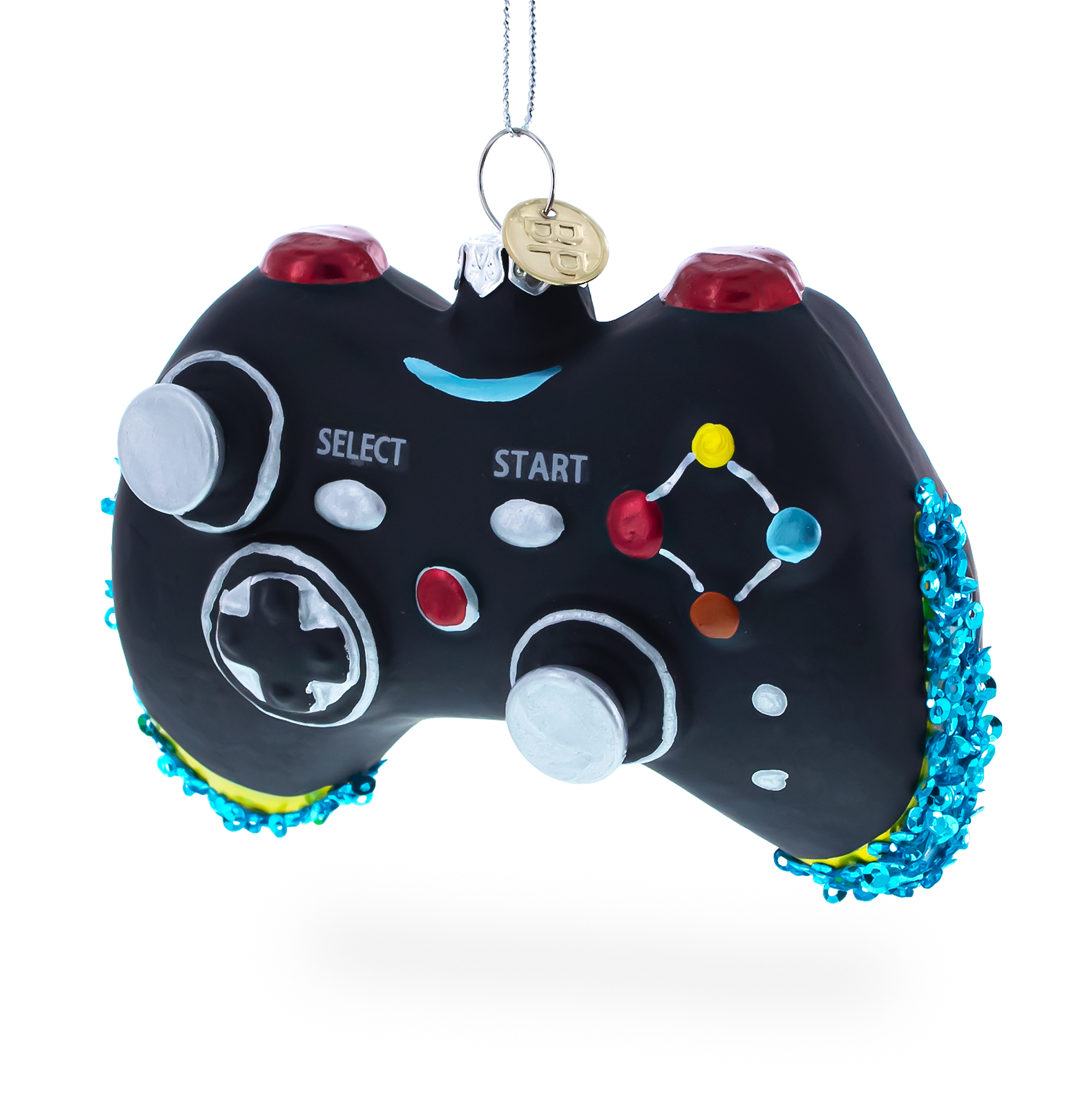 Sleek Black Video Game Controller Glass Christmas Ornament