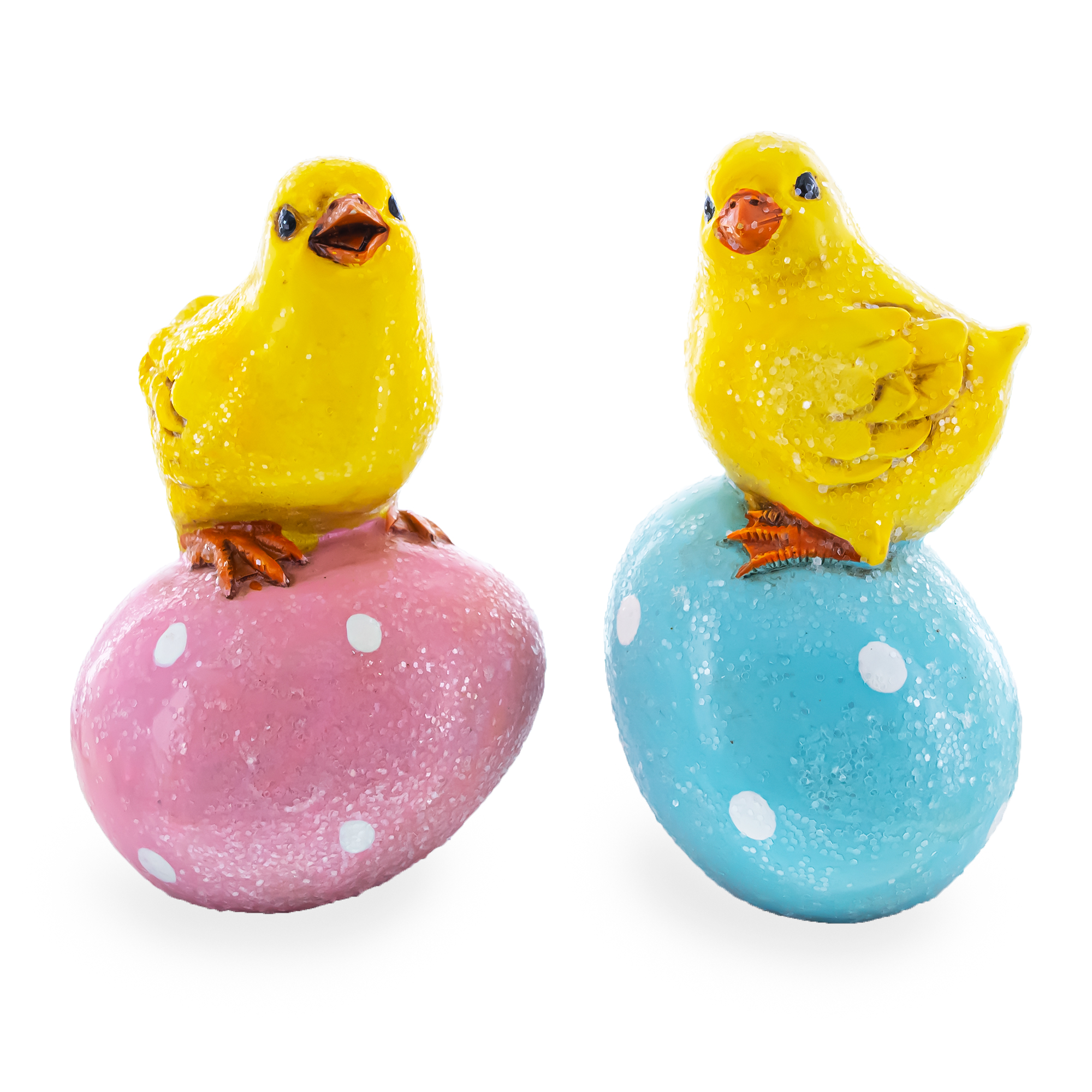 Set of 2 Chicks on Easter Egg Figurines 3.8 Inches