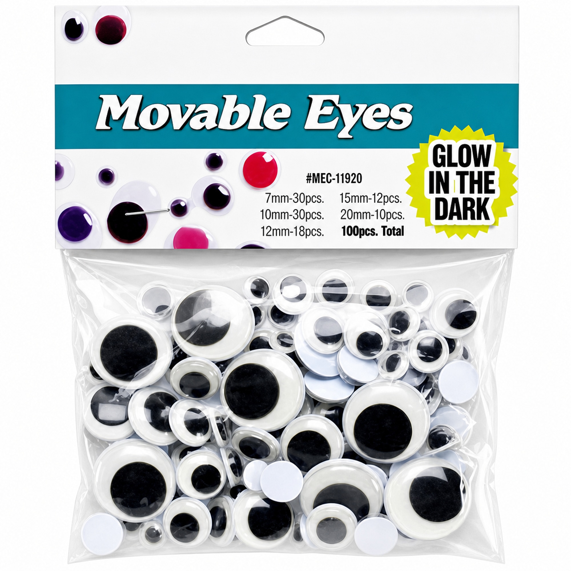 Set of 100 Glow in The Dark Self Adhesive Eyes