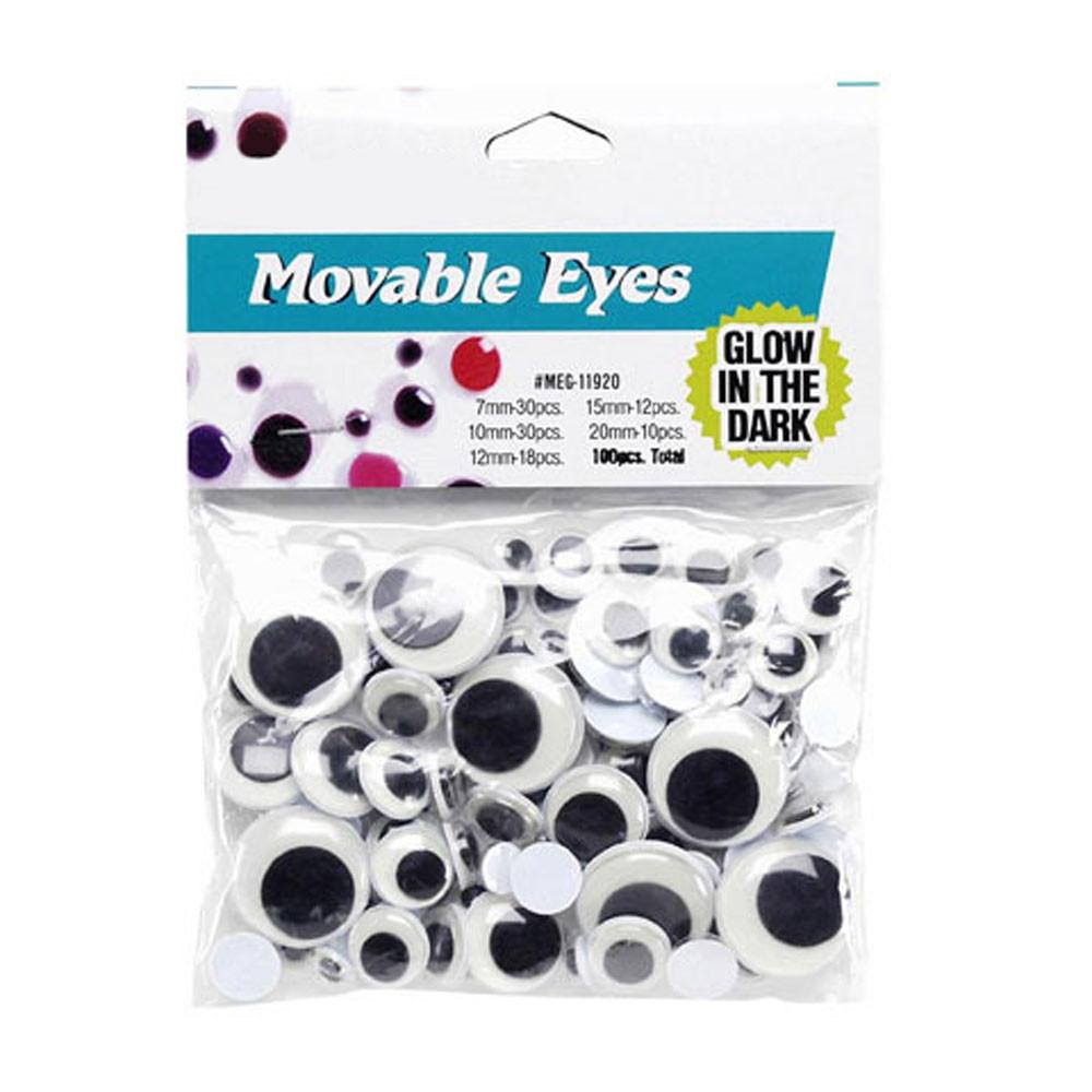 Set of 100 Glow in The Dark Self Adhesive Eyes