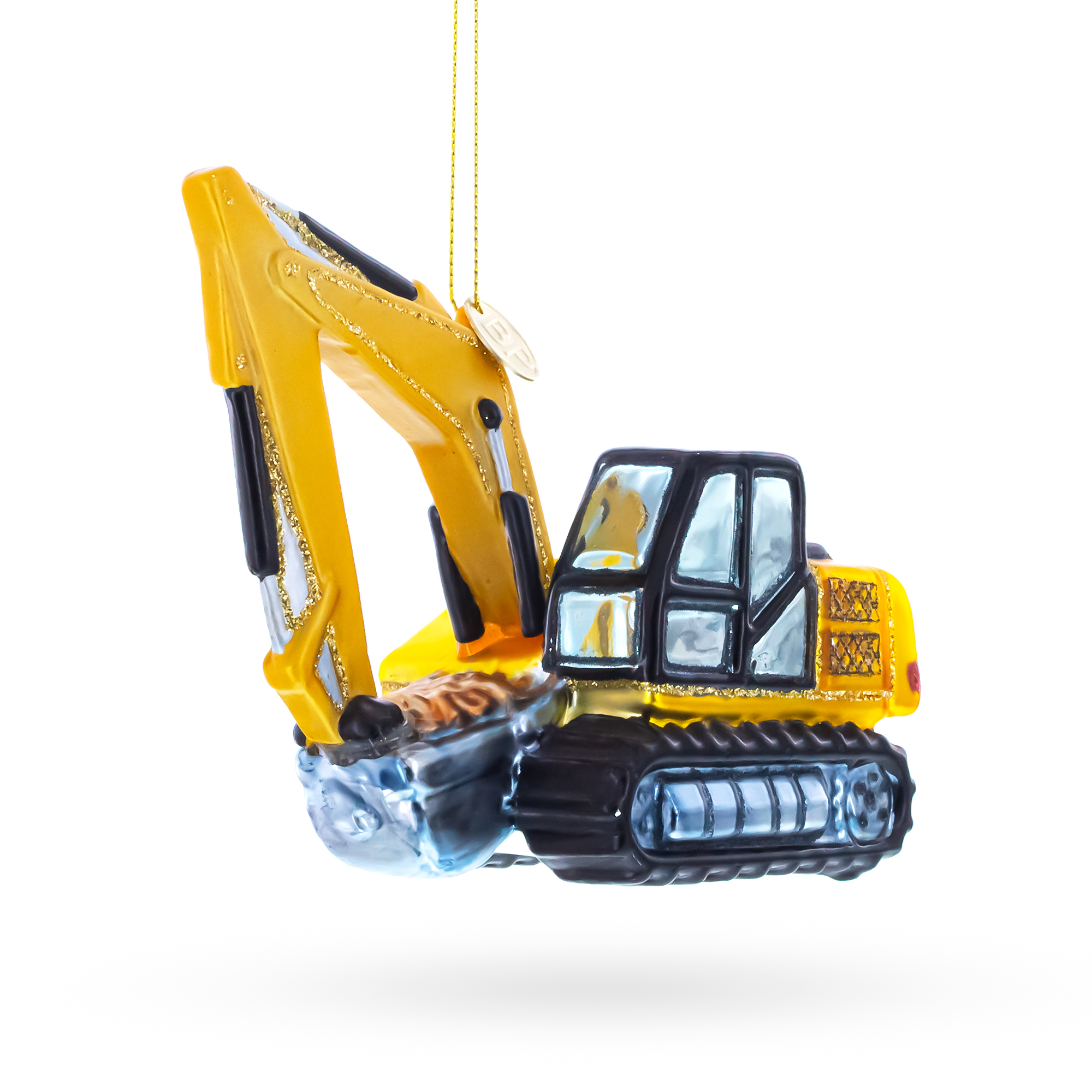 Digger Excavator Glass Christmas Ornament