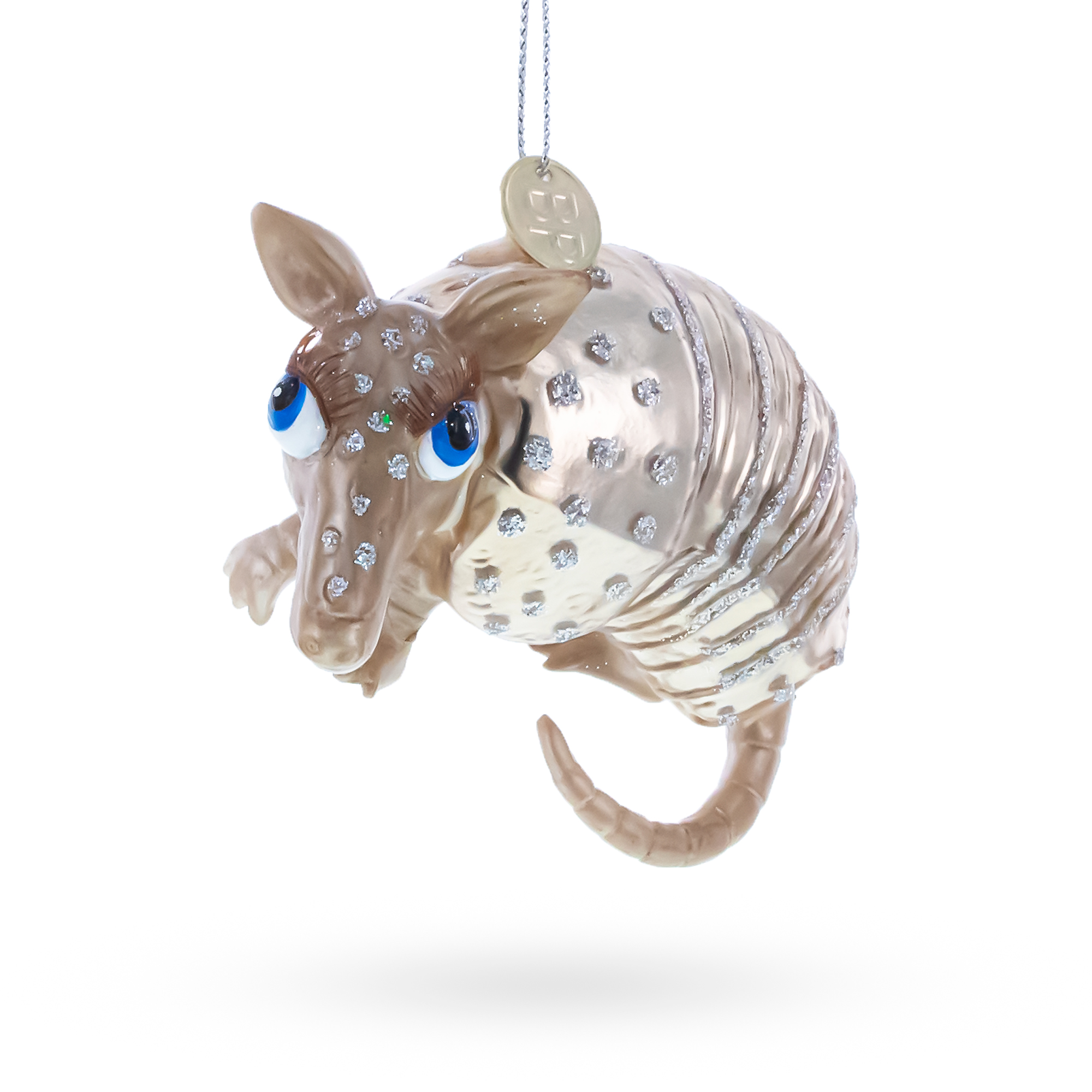 Armadillo With Curled Tail Glass Christmas Ornament