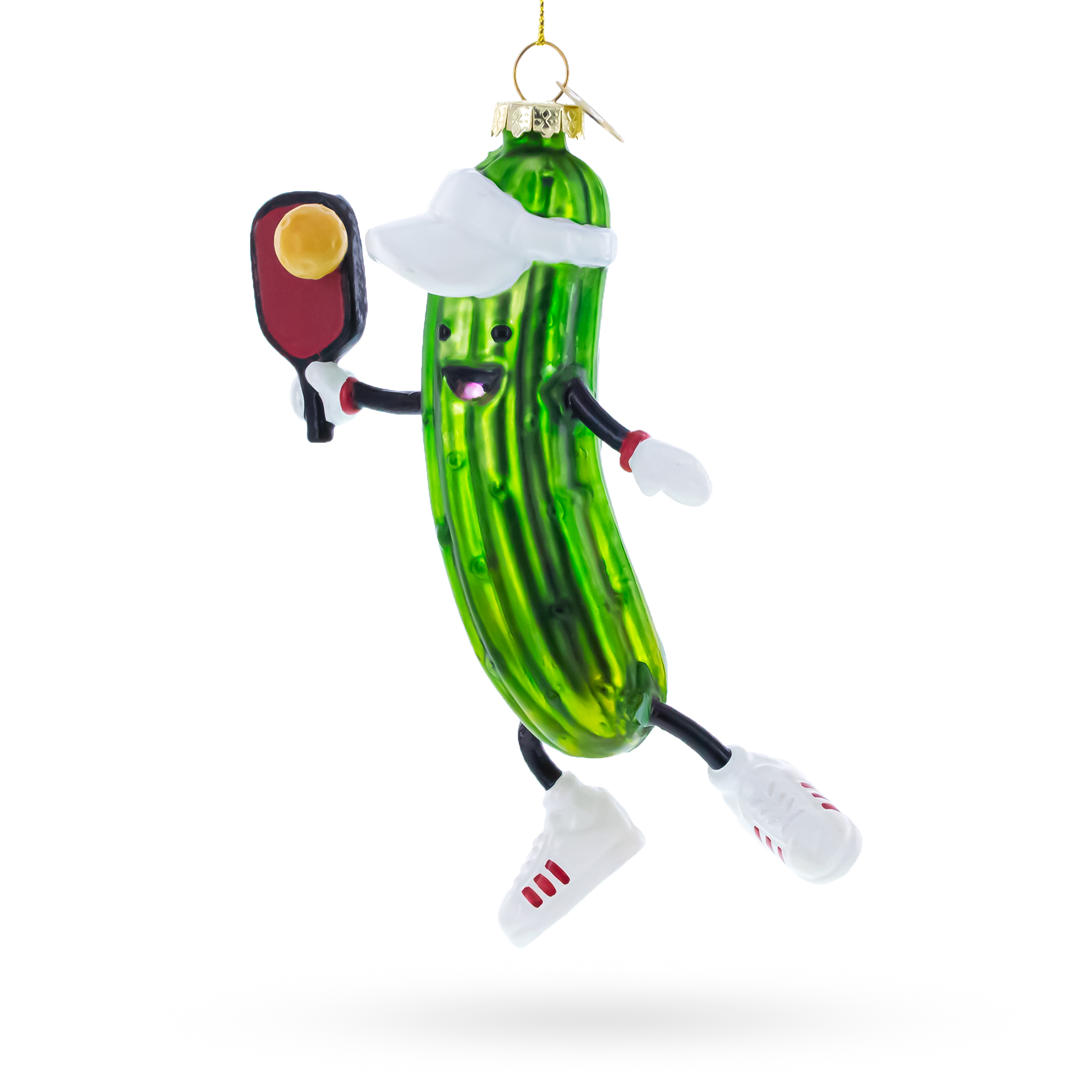 Pickle Themed Pickleball Glass Christmas Ornament