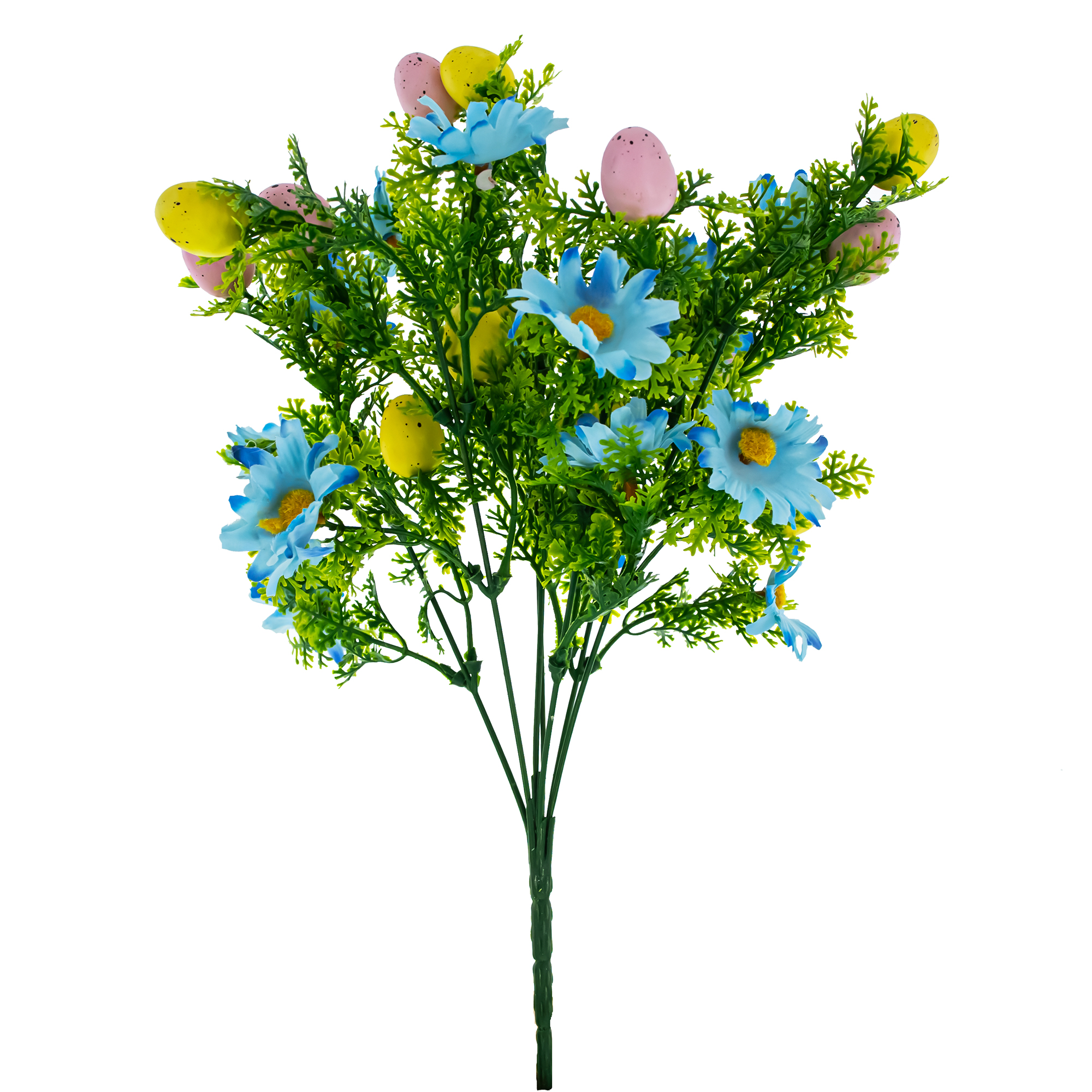 Easter Egg & Floral Bouquet – Artificial Spring Flowers with Decorative Speckled Eggs 13.5 Inches Tall