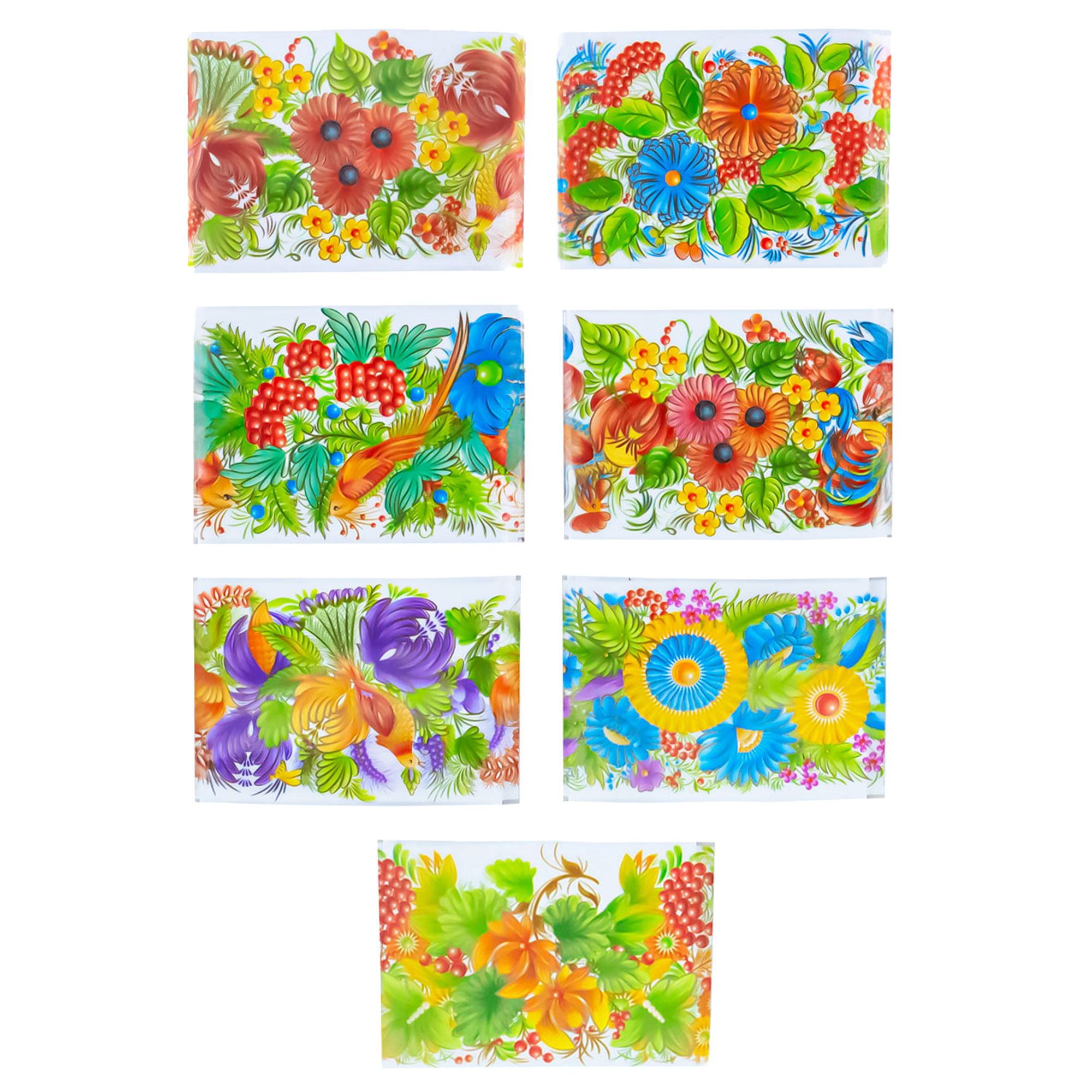 7 Petrykivka Folk Art Flowers, Berries & Birds Ukrainian Easter Egg Decorating Wraps Heat Shrink Sleeves