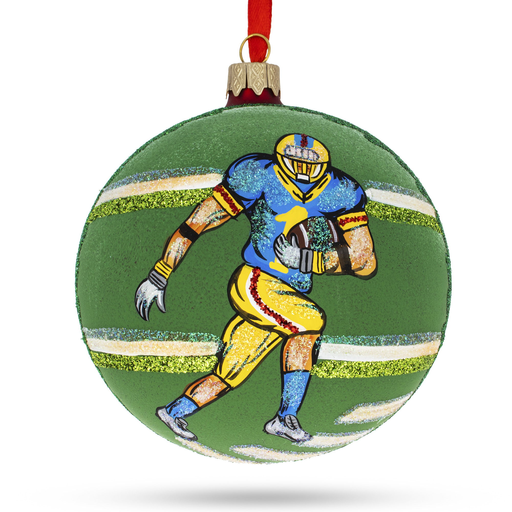 Football Player Glass Ball Christmas Sports Ornament 4 Inches