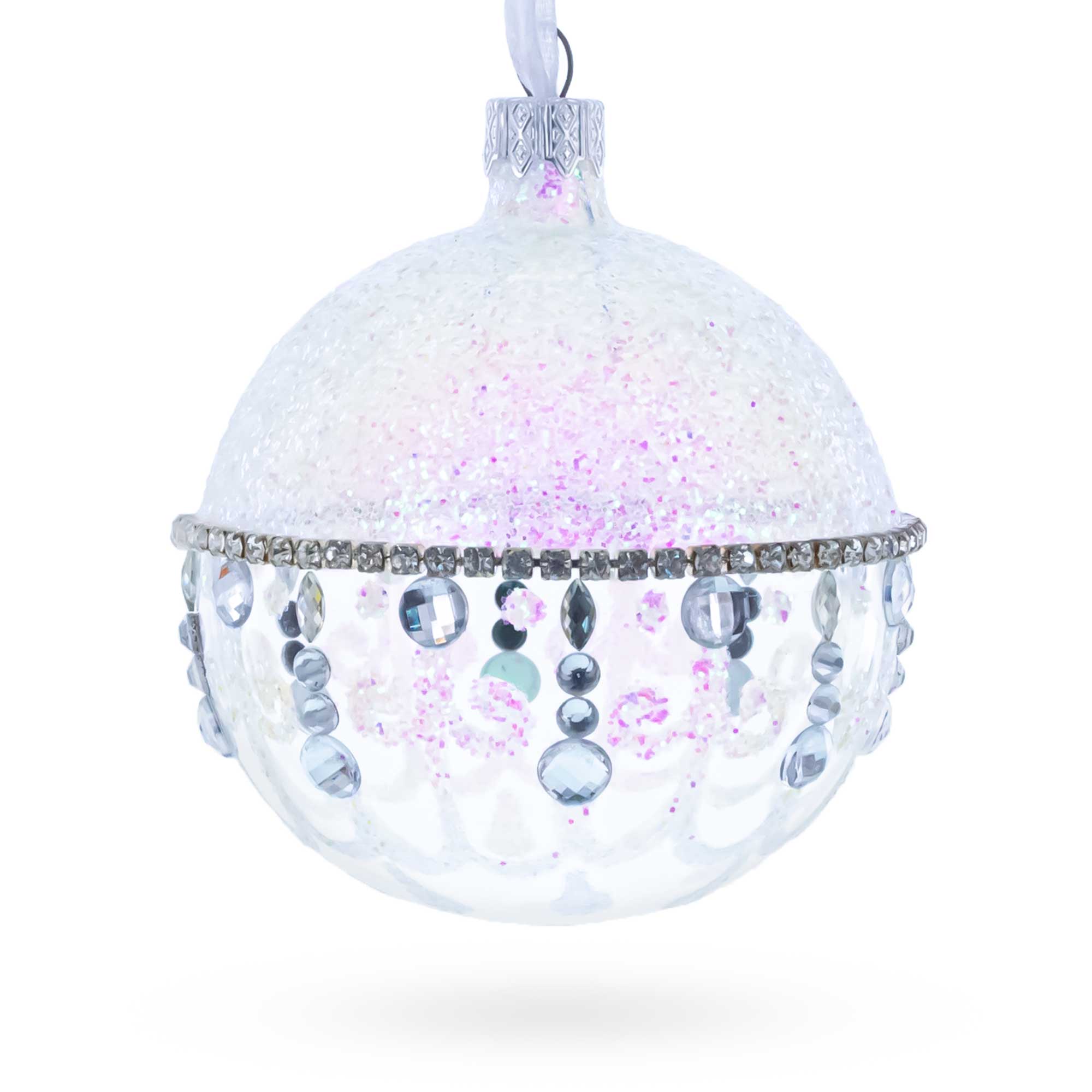 Diamond Chandelier on a Crystal Clear  Glass Ball Christmas Ornament 3.25 Inches
