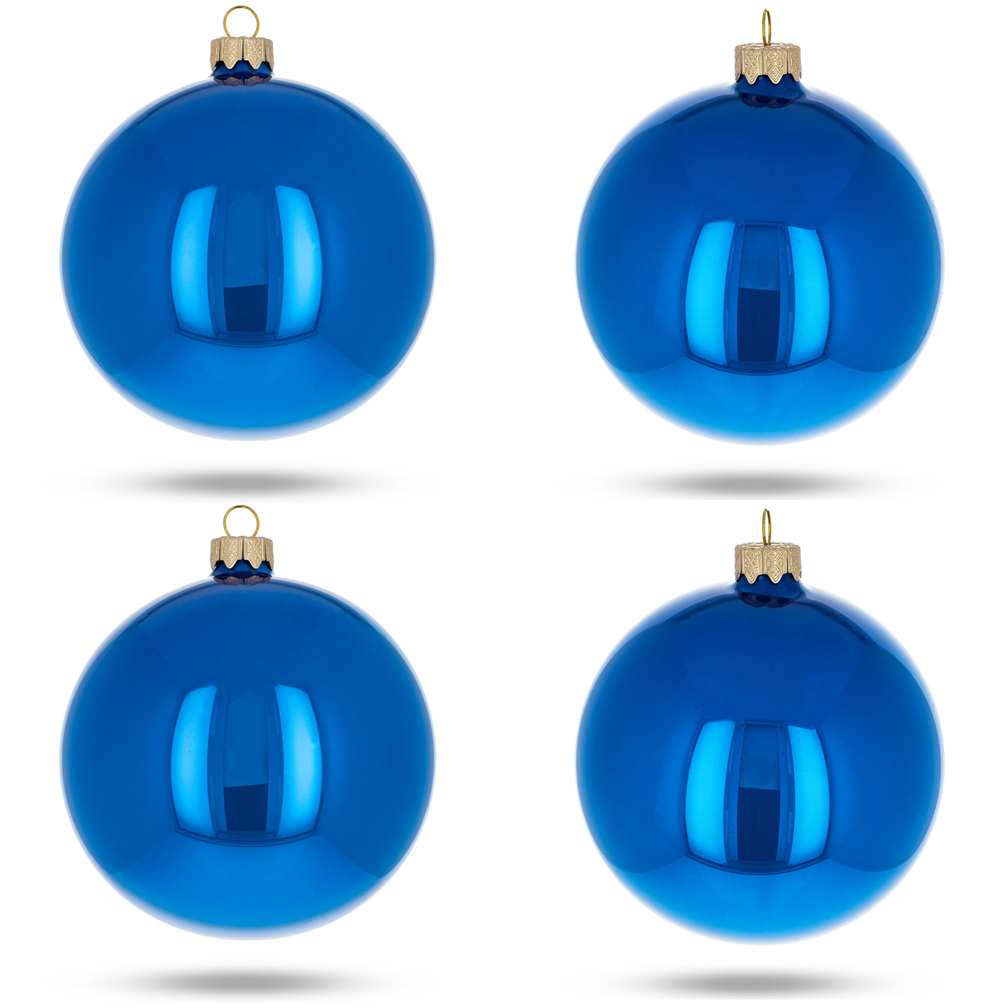 Set of 4 Blue Glossy Glass Ball Christmas Ornaments 4 Inches eBay