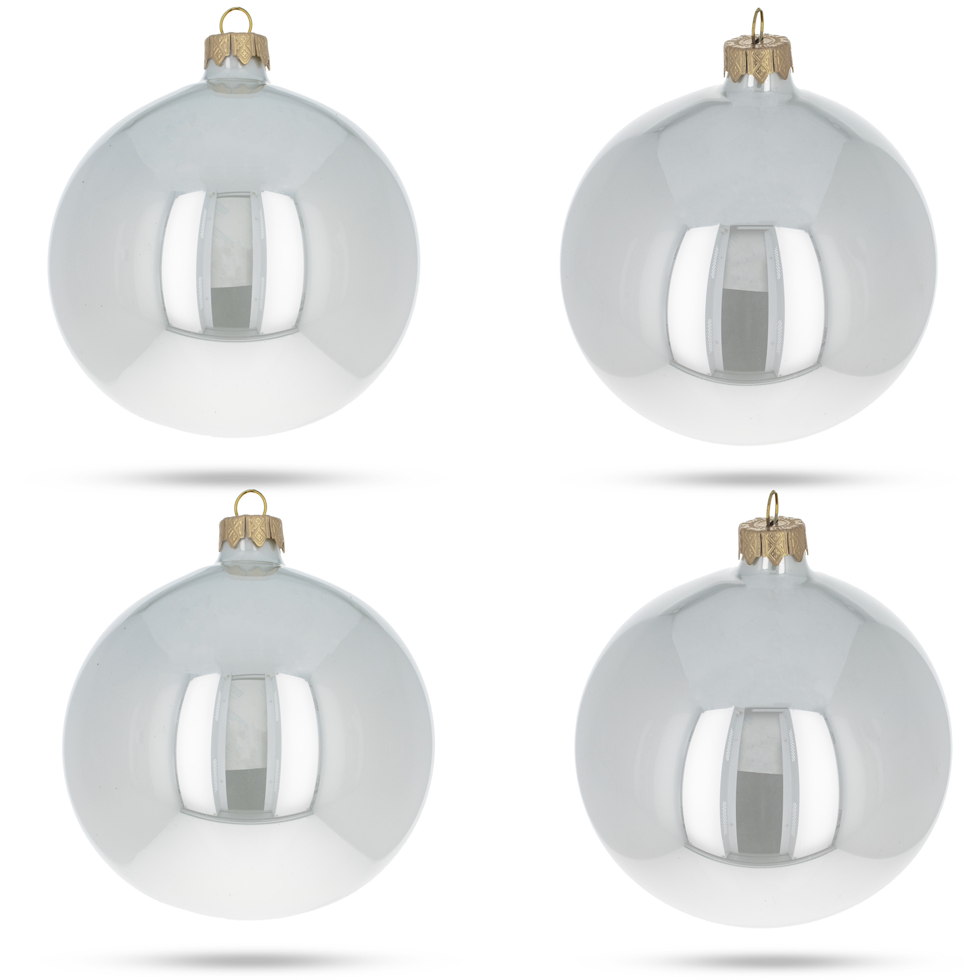 Set of 4 Glossy White Glass Ball Christmas Ornaments 4 Inches