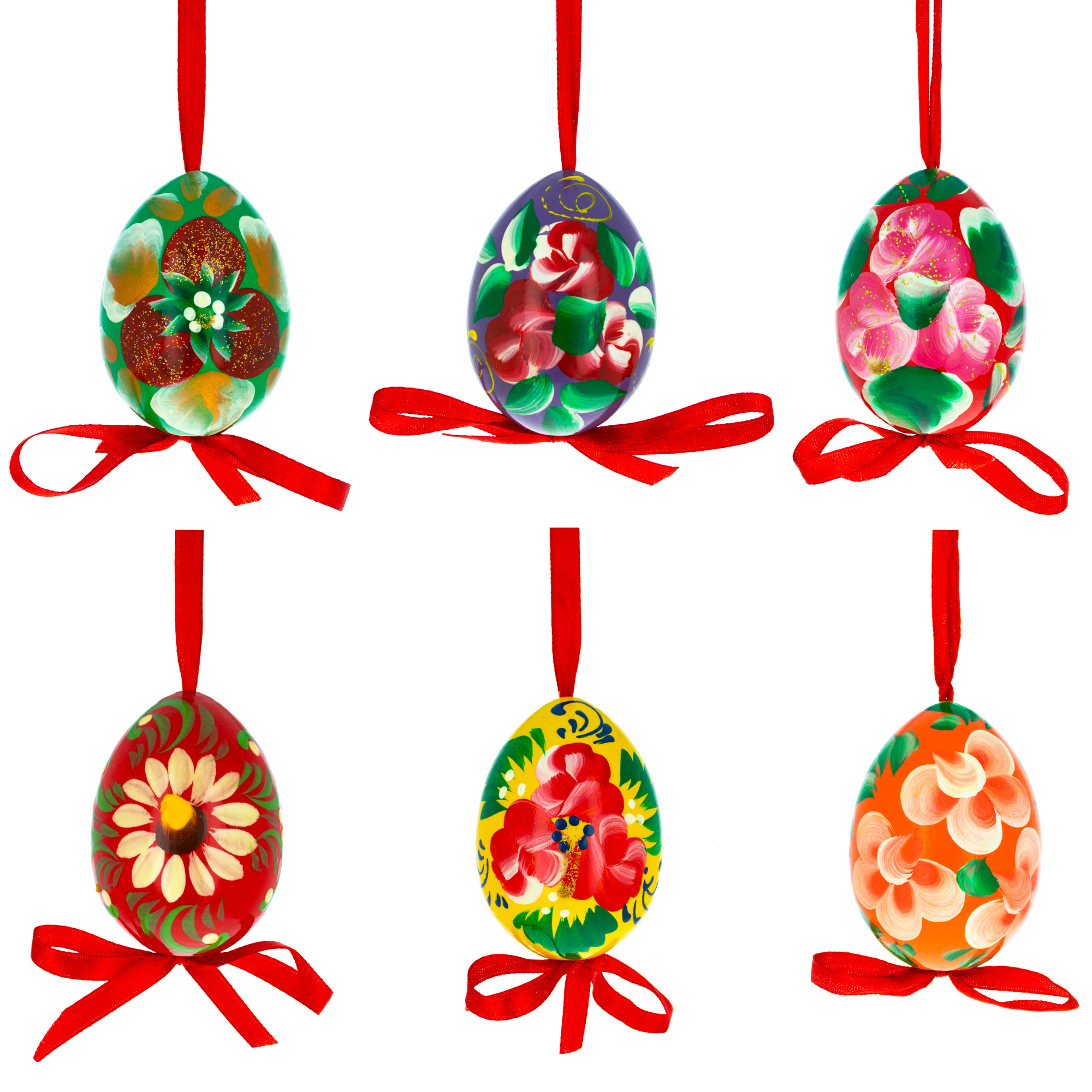 Flowery Painting Multicolored Wooden Easter Egg Ornaments