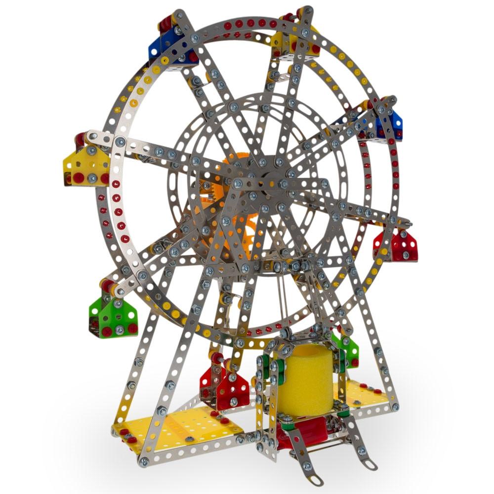 Rotating Motorized with LED Lights Metal Ferris Wheel Model Kit (954 Pieces) 14 Inches