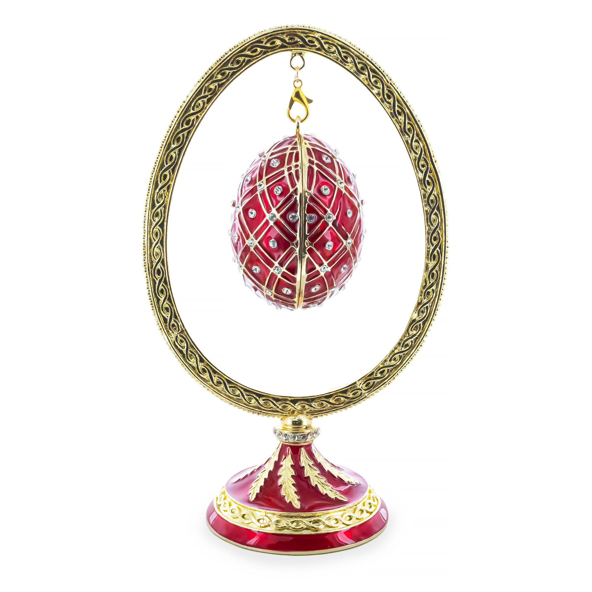 Red Enamel Jeweled Easter Egg in the Egg Shaped Display Holder Figurine