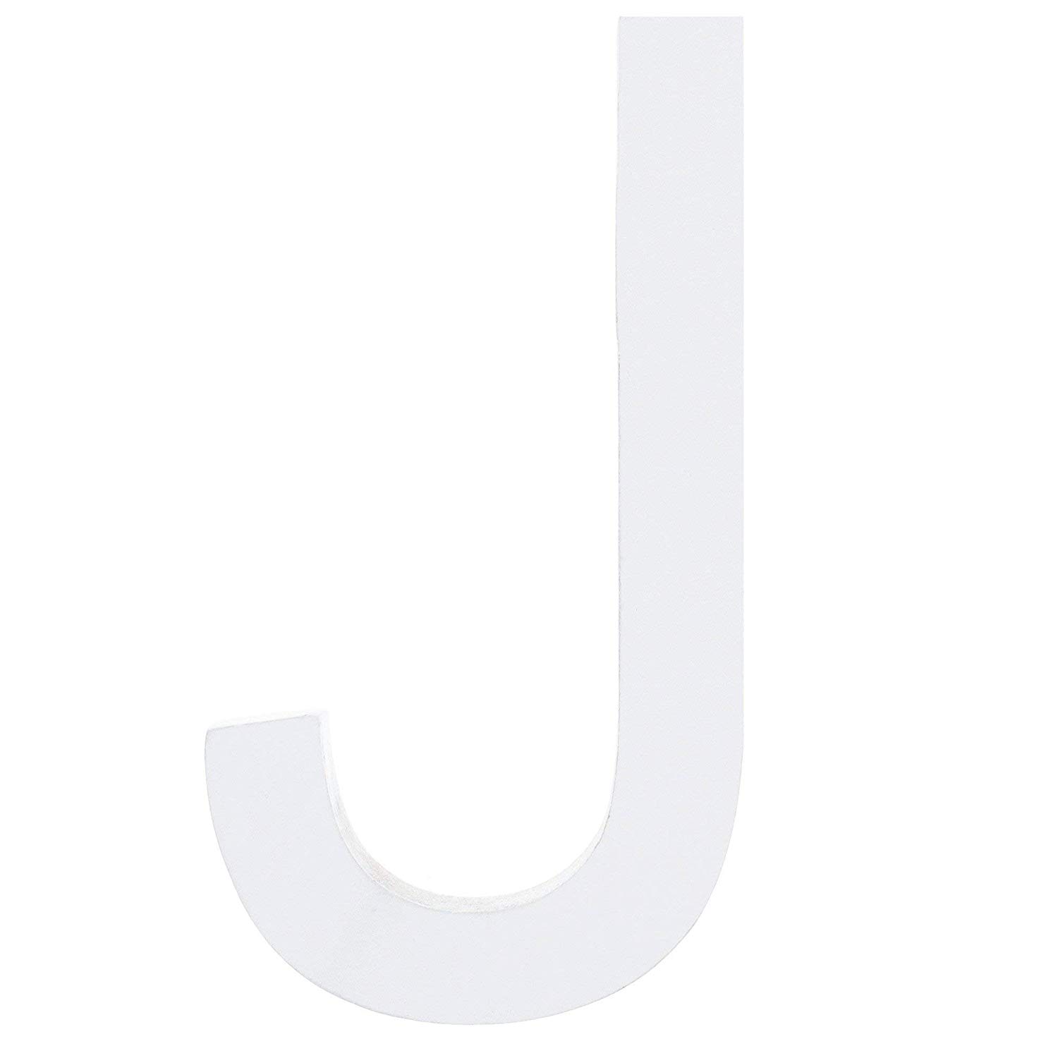 Arial Font White Painted MDF Wood Letter J (6 Inches)