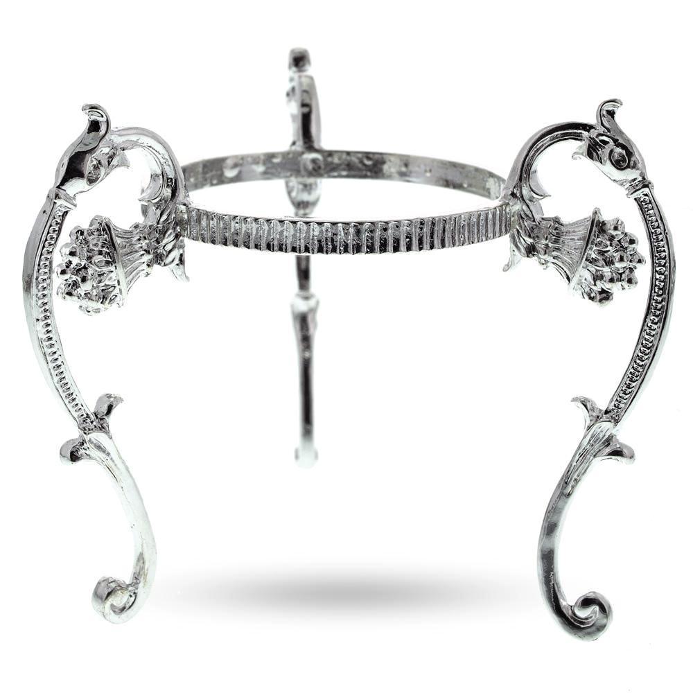 Antique Style Silver Tone Metal Ostrich Egg Sphere Stand Holder Display 3.6 Inches