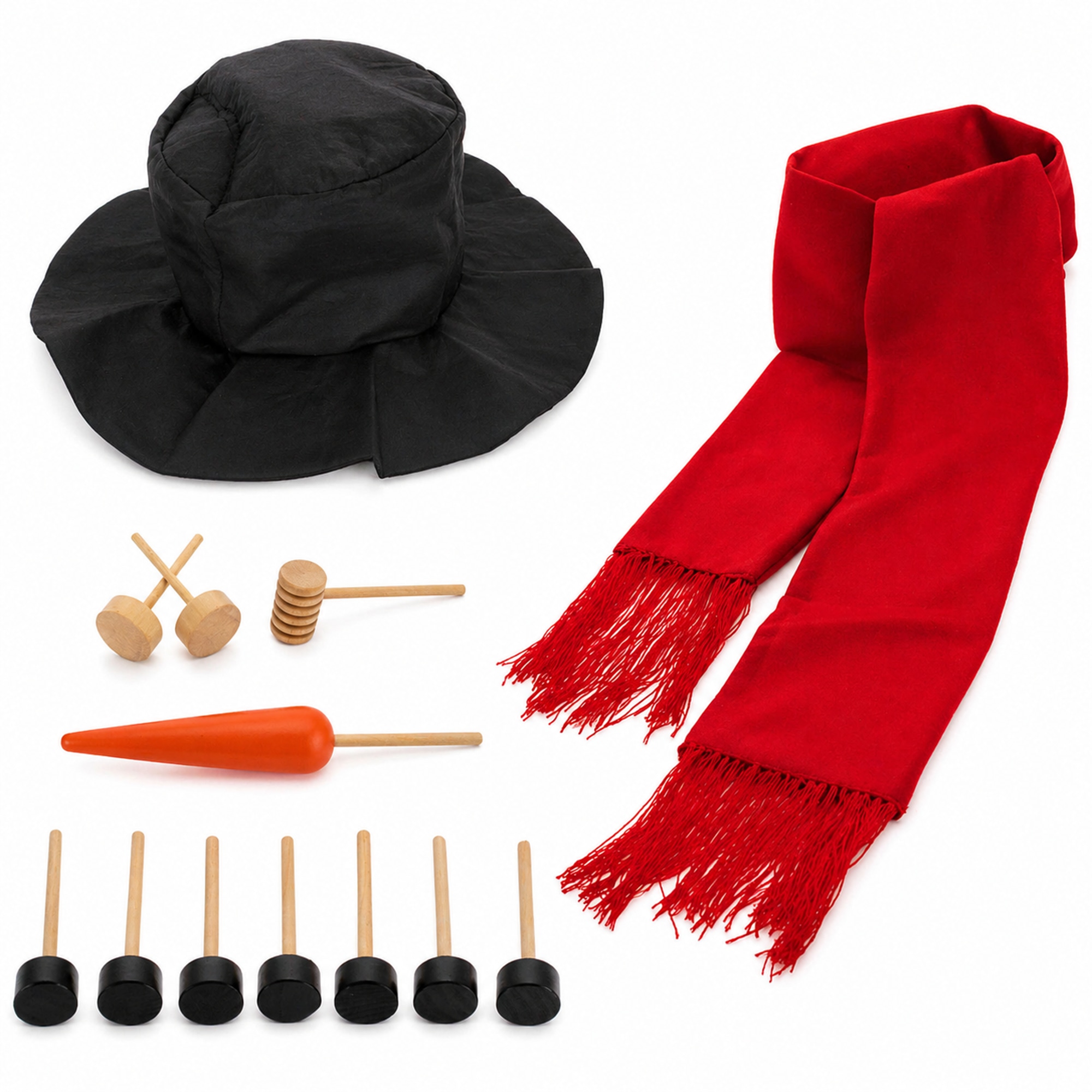 Snowman Decorating 13 Pieces Kit – Classic Winter Accessory Set with Hat, Scarf & Wooden Features