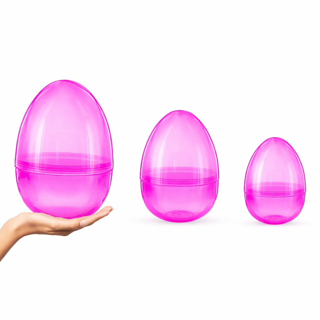 Set of 3 Giant Easter Eggs One Jumbo Size and Two Large Pink Plastic Eggs for Egg Hunt Party Favors Gifts Candy Toy 10 Inches
