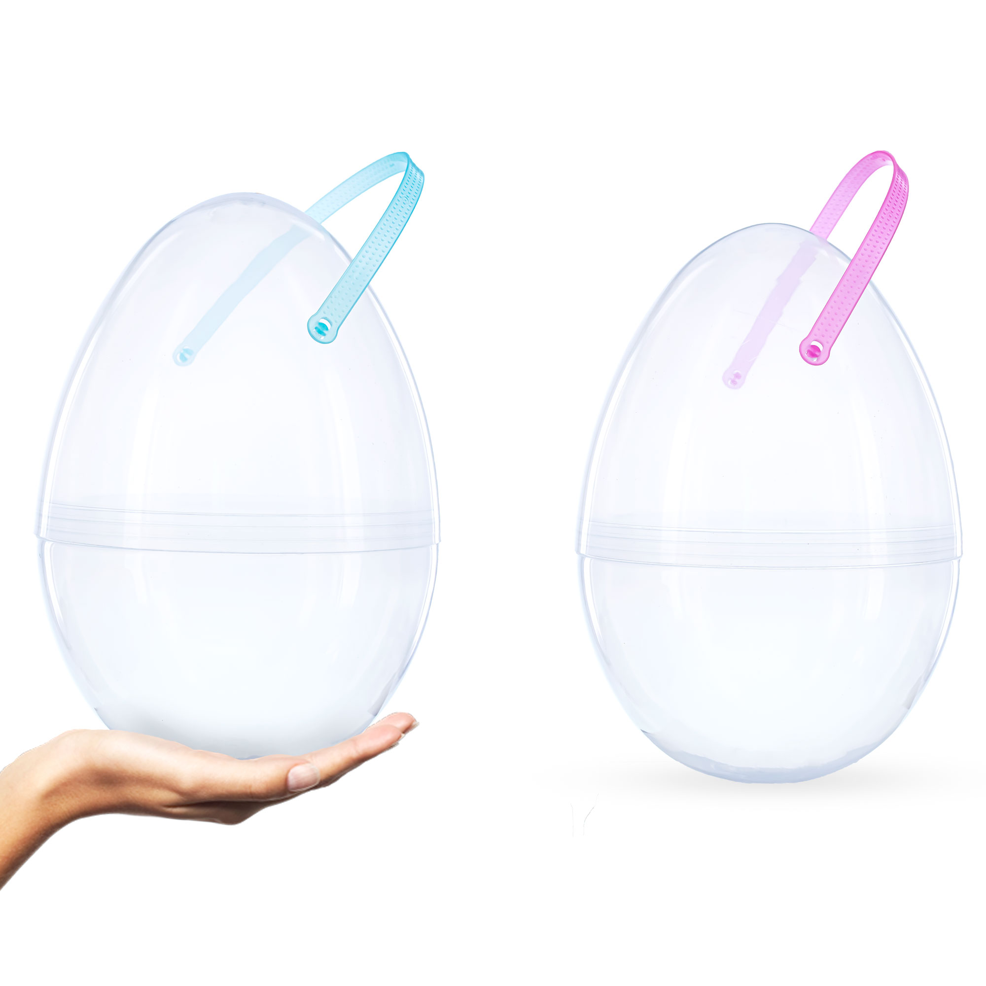 Set of 2 Transparent Jumbo Plastic Easter Eggs with Handles Large Size 10 Inches