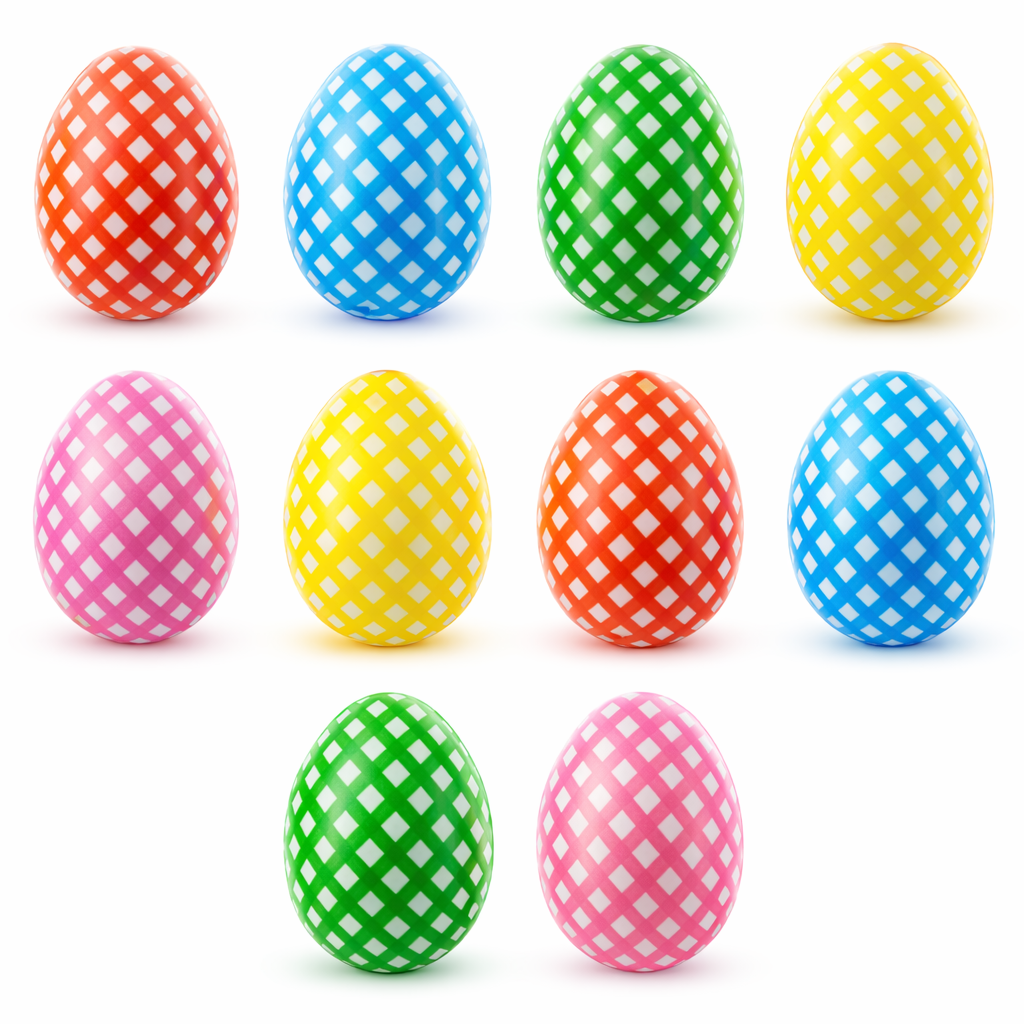 Set of 10 Easter Eggs Fillable Plastic Gingham Checkered Eggs for Egg Hunt Kids Party Favors Candy Toy Stuffers 2.25 Inches