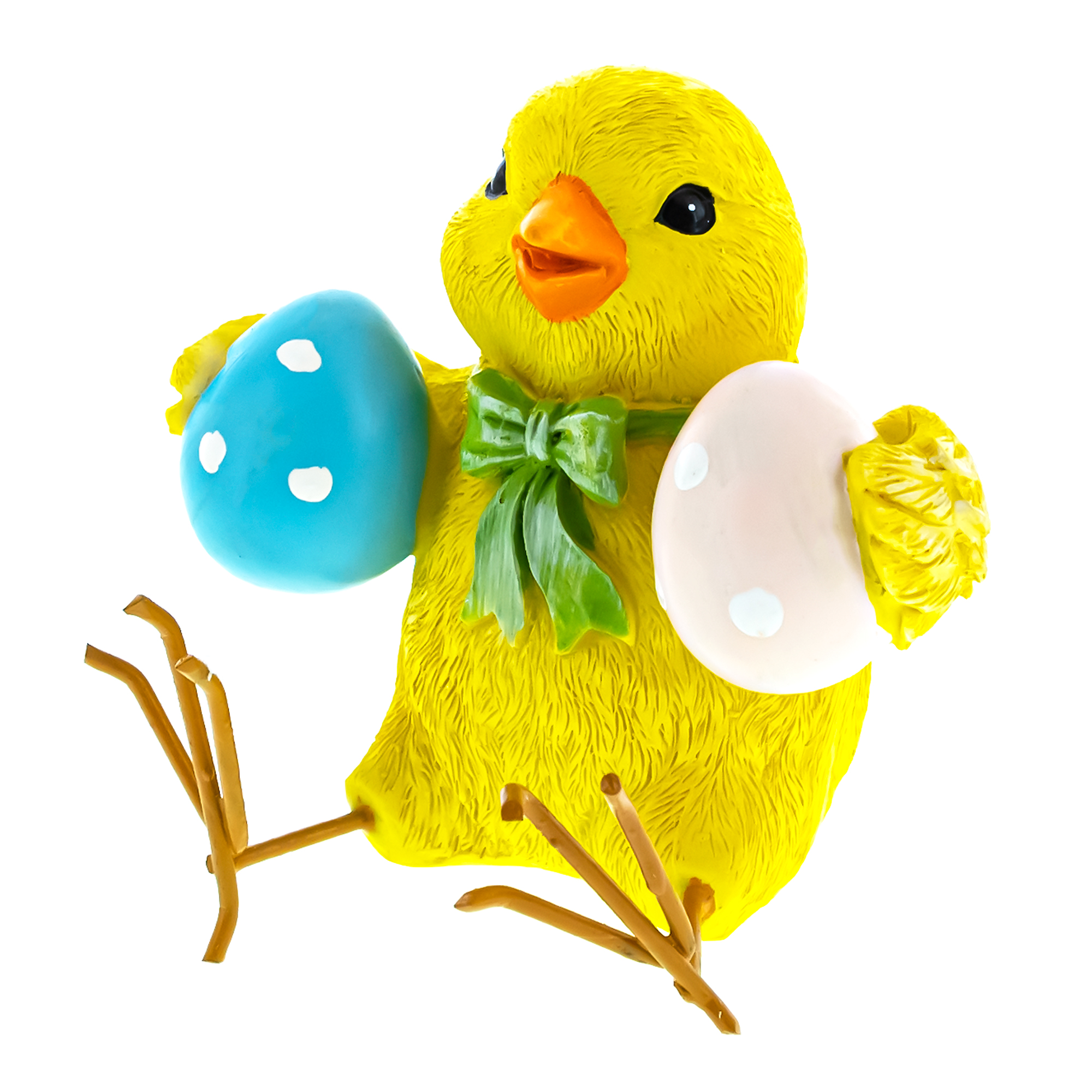 Cheerful Chick Holding Colorful Easter Polka Dot Eggs Figurine 3.2 Inches Tall