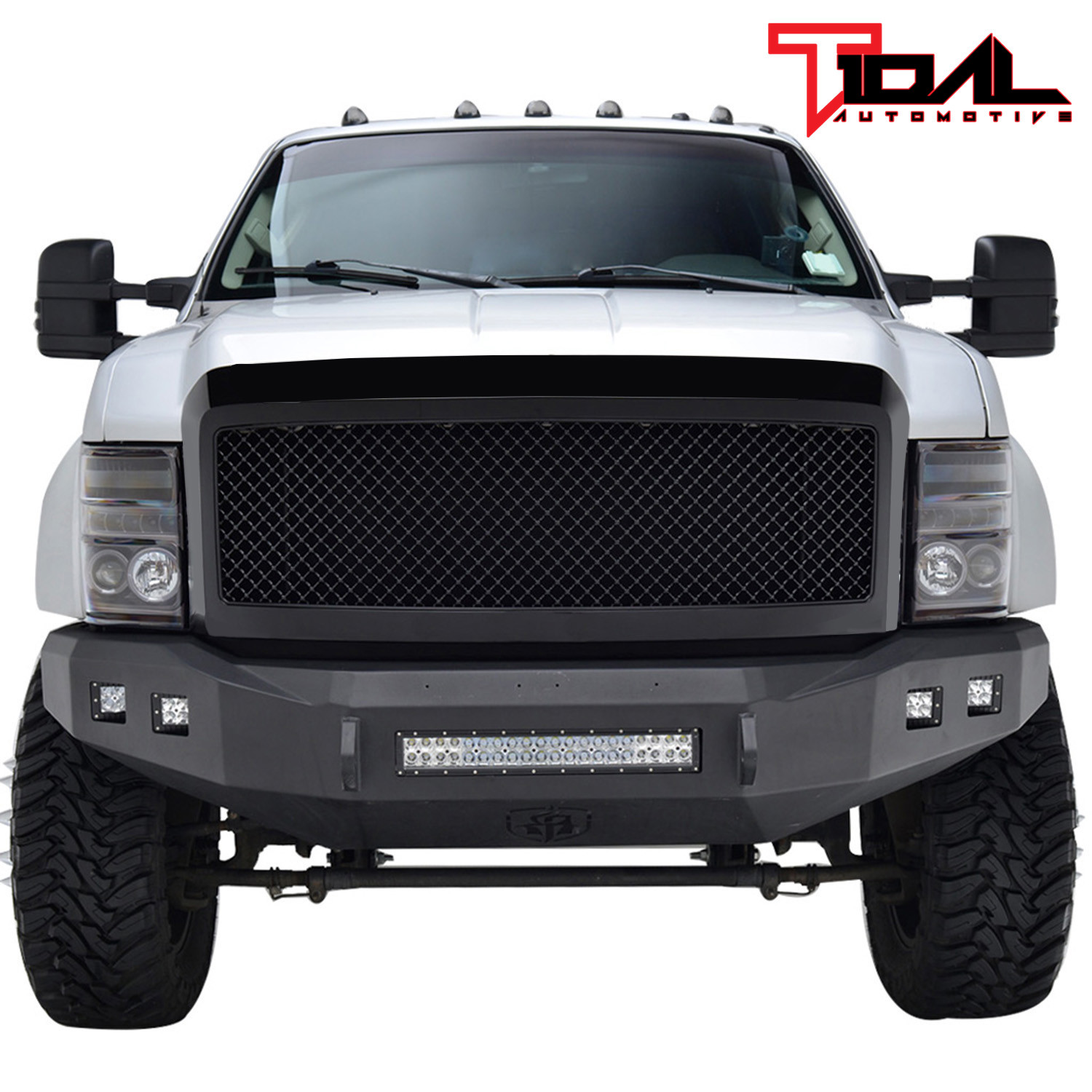 Tidal Replacement Upper ABS Grille Front Hood Grill With Amber LED Lights Matte Black for 14-15 GMC Sierra 1500